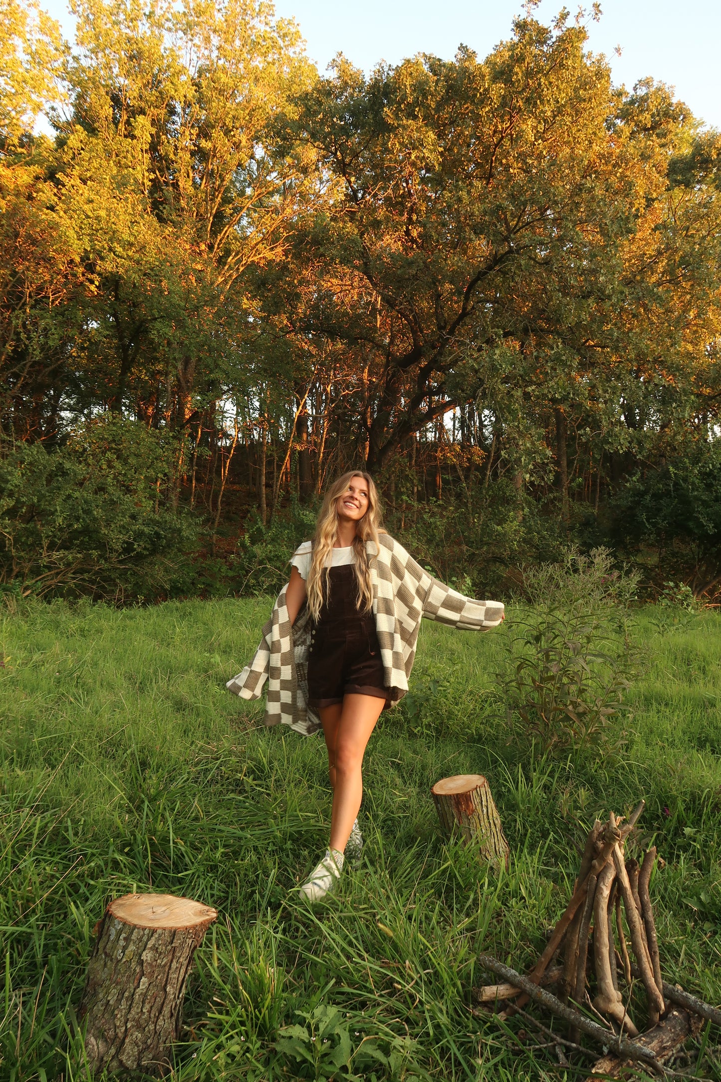 Olive Check Cardi