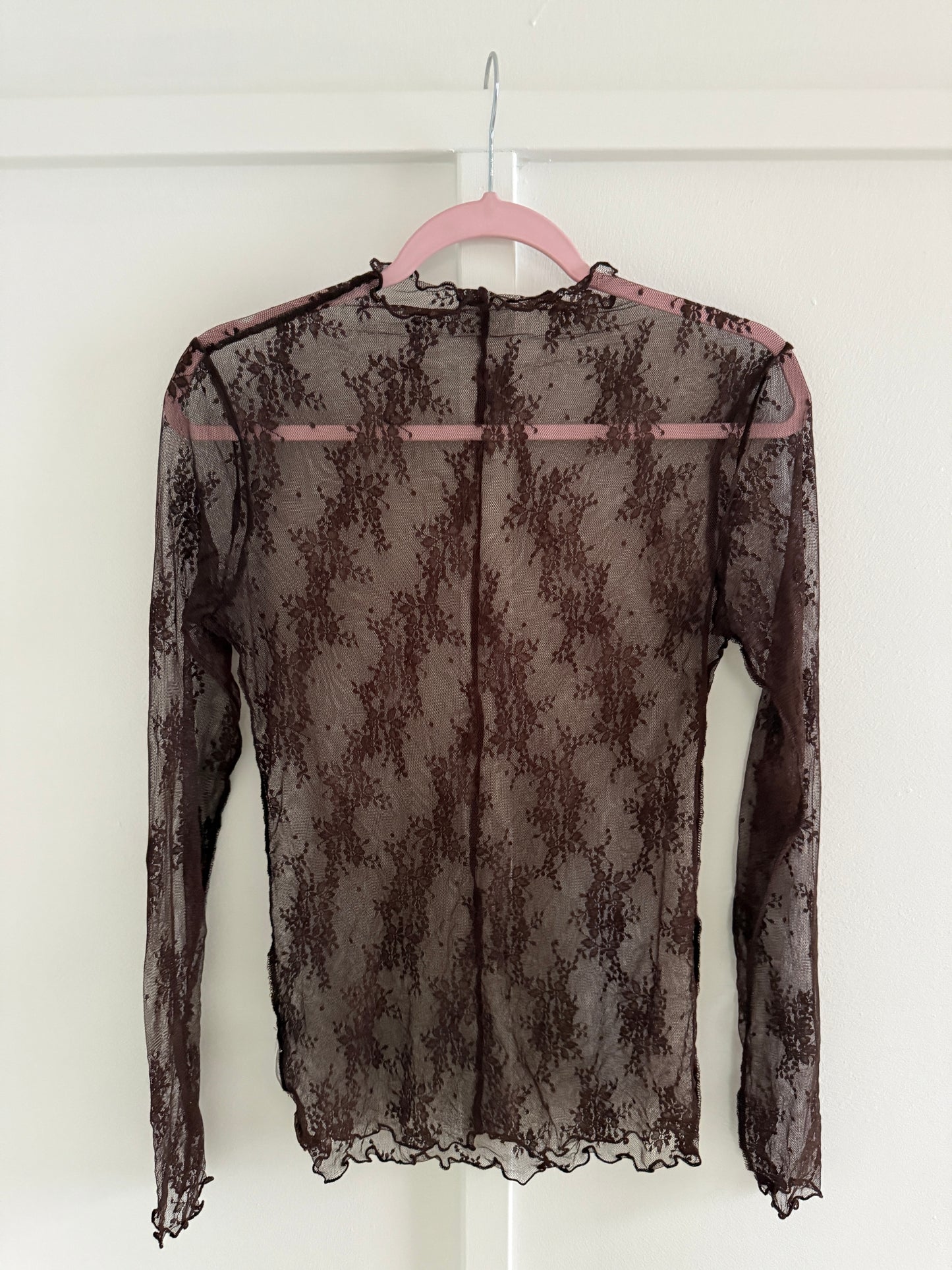 Brown Lace Sheer Long Sleeve