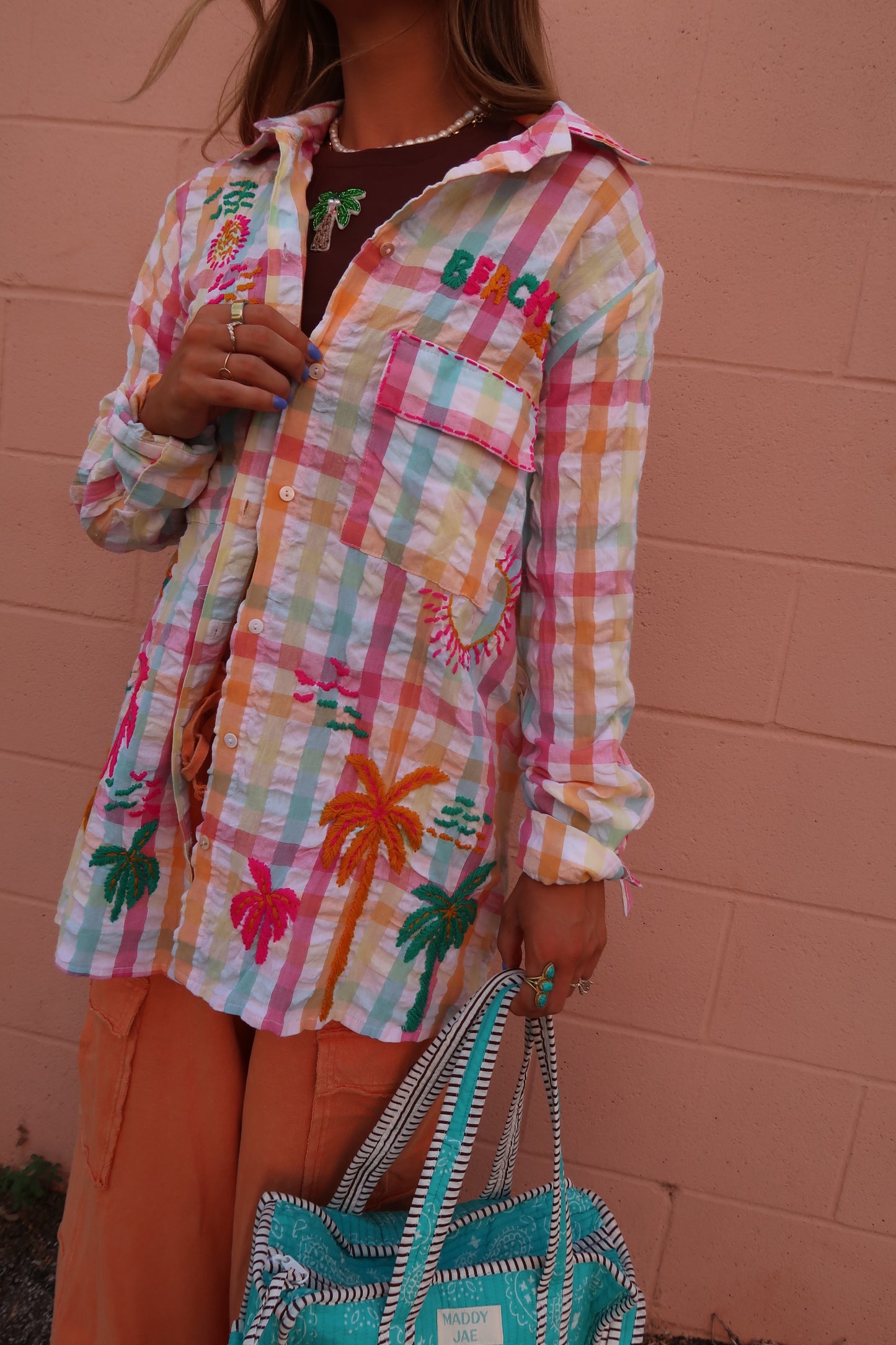 Summer Plaid Embroidered Bttn Down