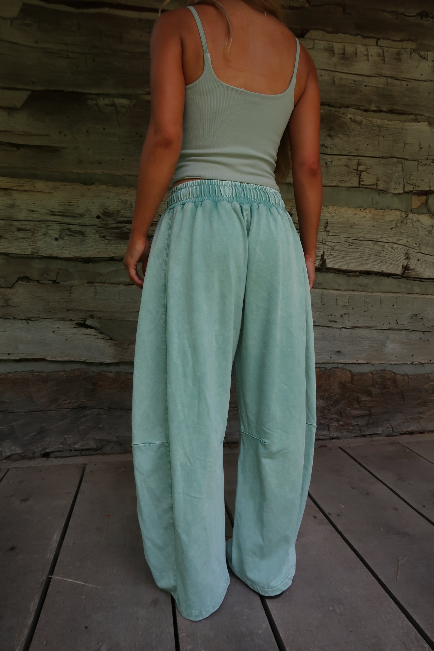 Sage BonBon Crochet Barrel Sweats