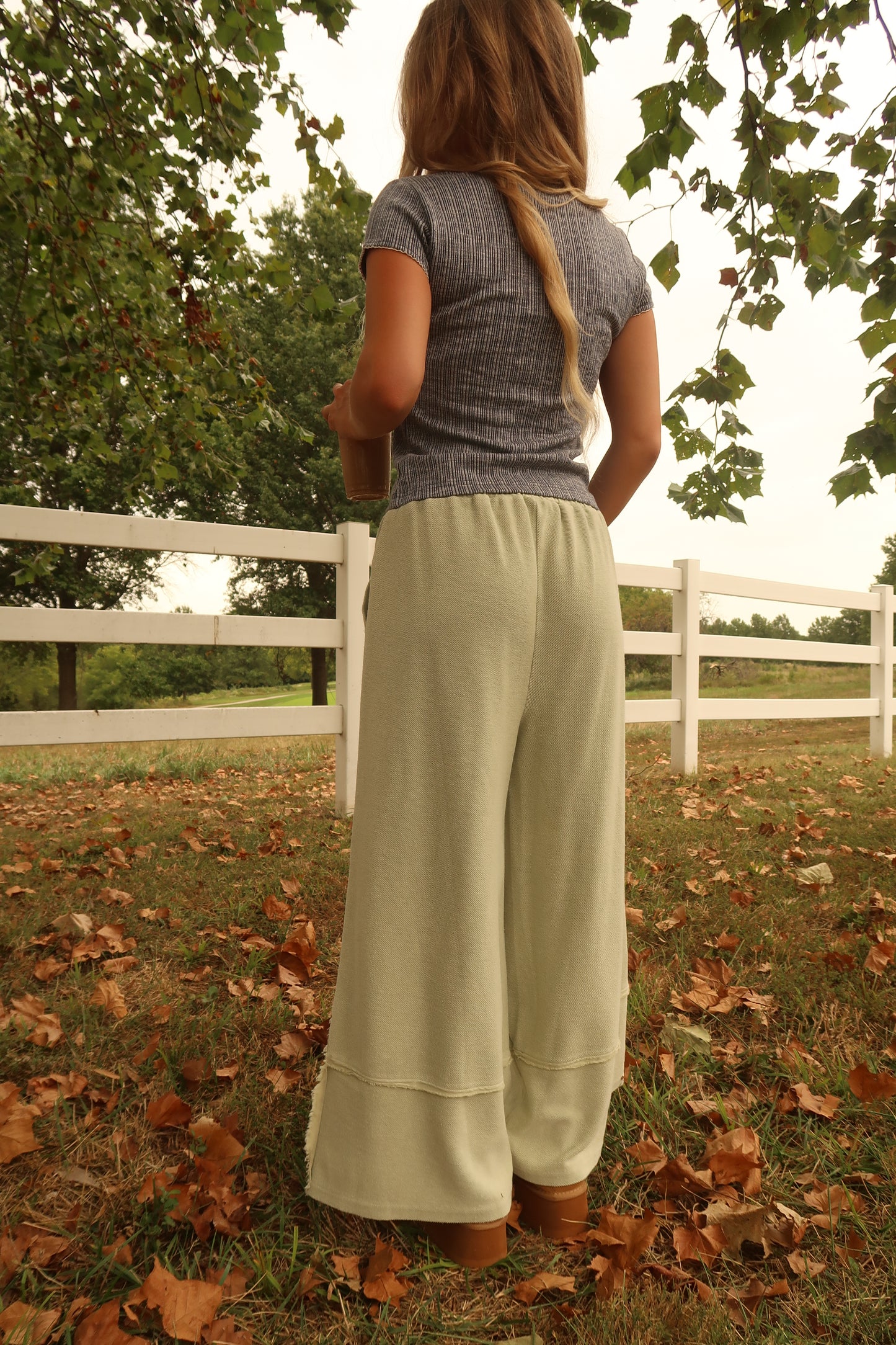 Green tea Wide Leg Crop Pant