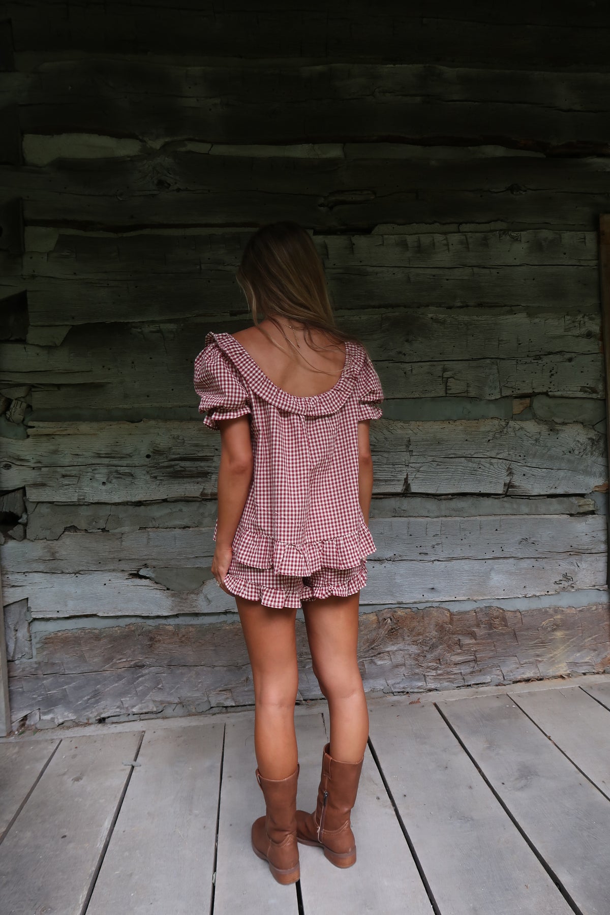 Maple Gingham Ruffle Top