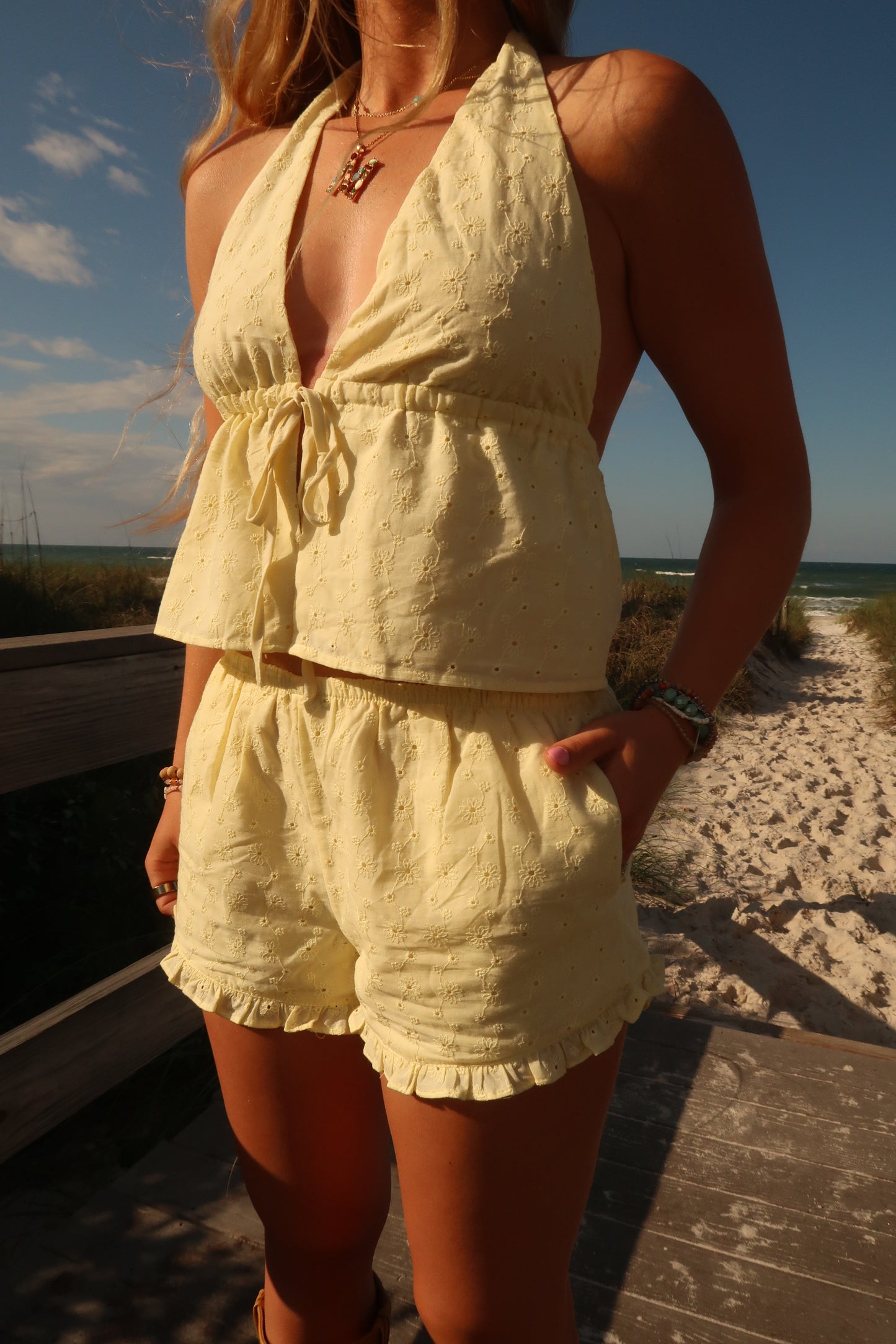 Butter Yellow Eyelet Set