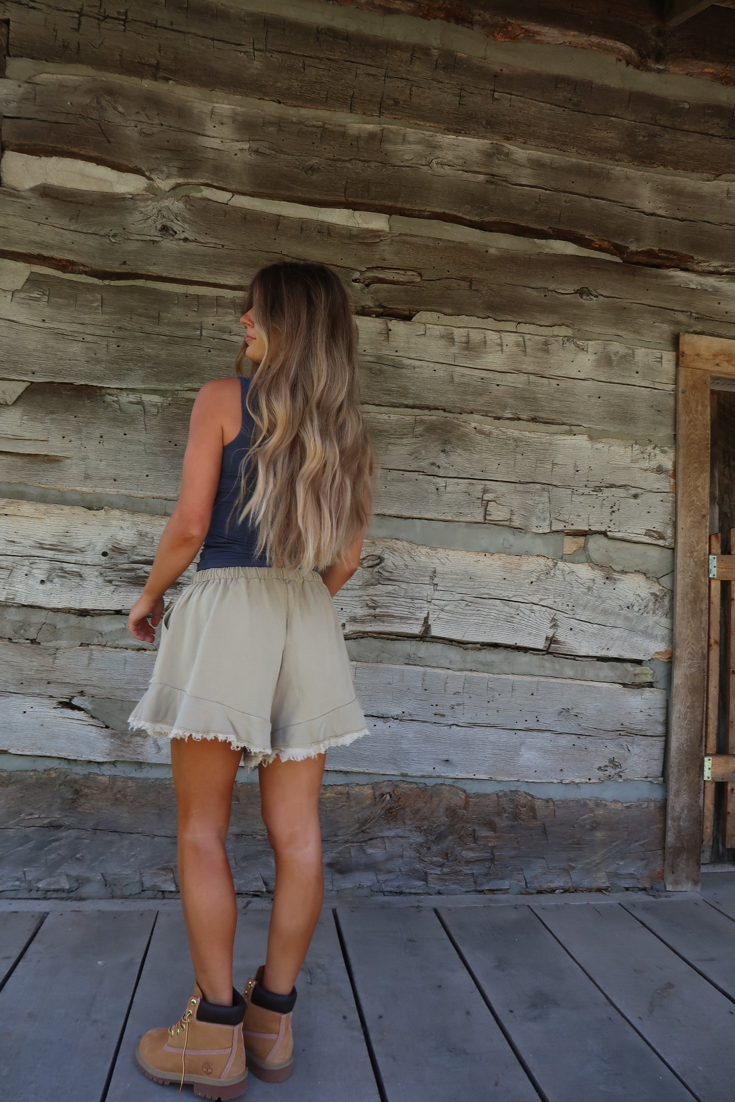 Olive Ruffle Sweat Short