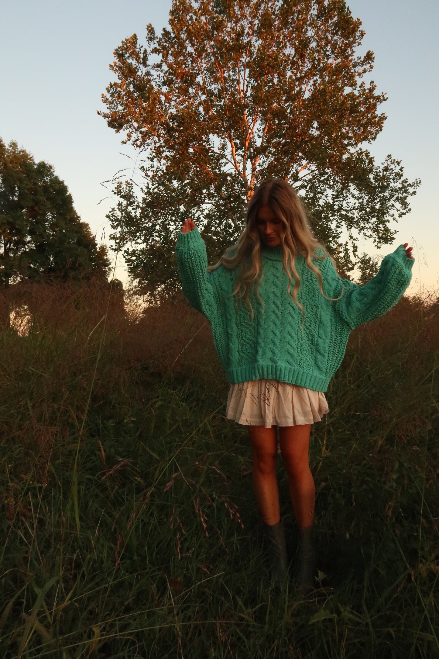 Boone Teal Cable Knit Sweater
