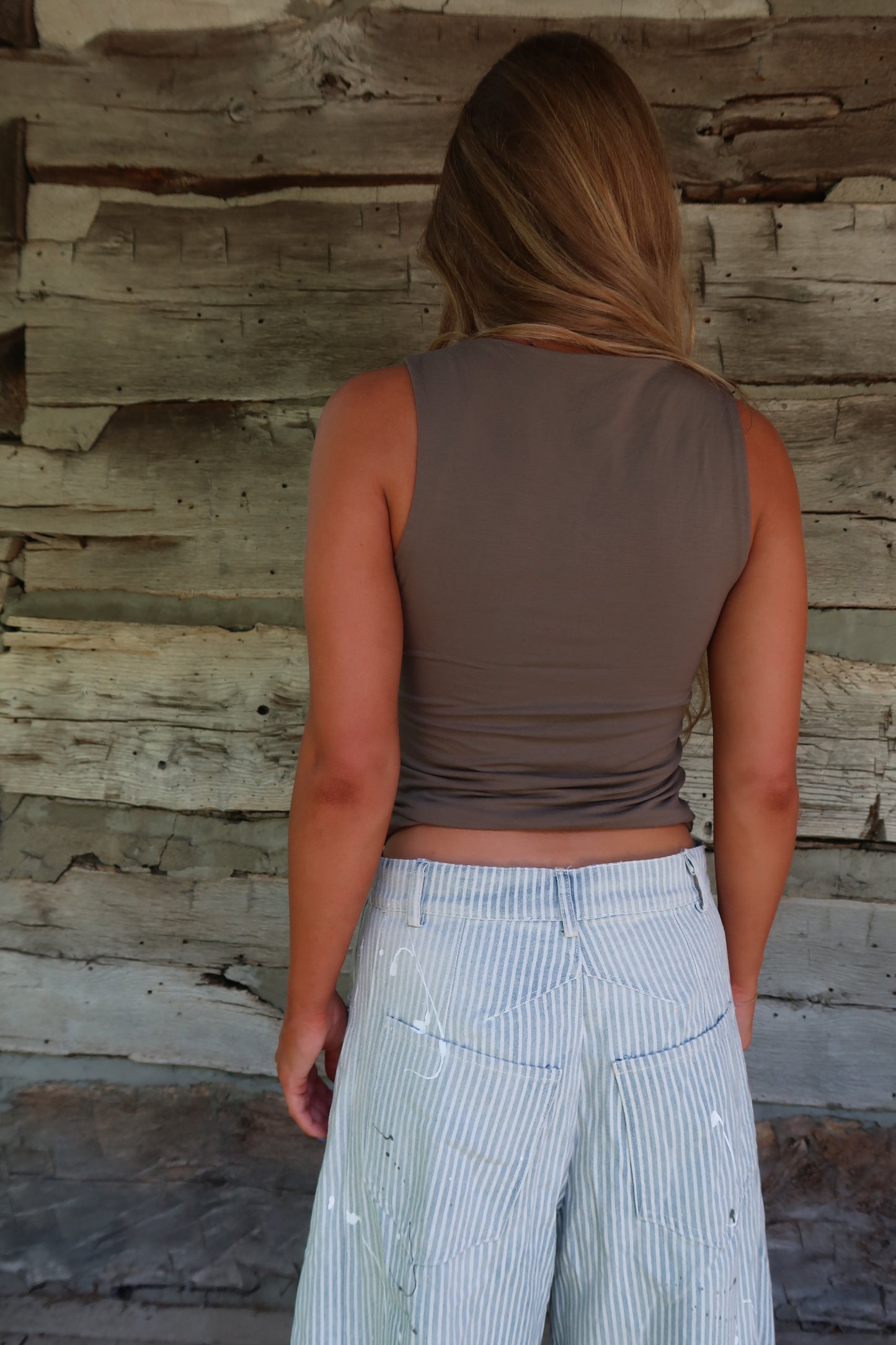 Burnt Olive Sq Neck Back To Basics Tank