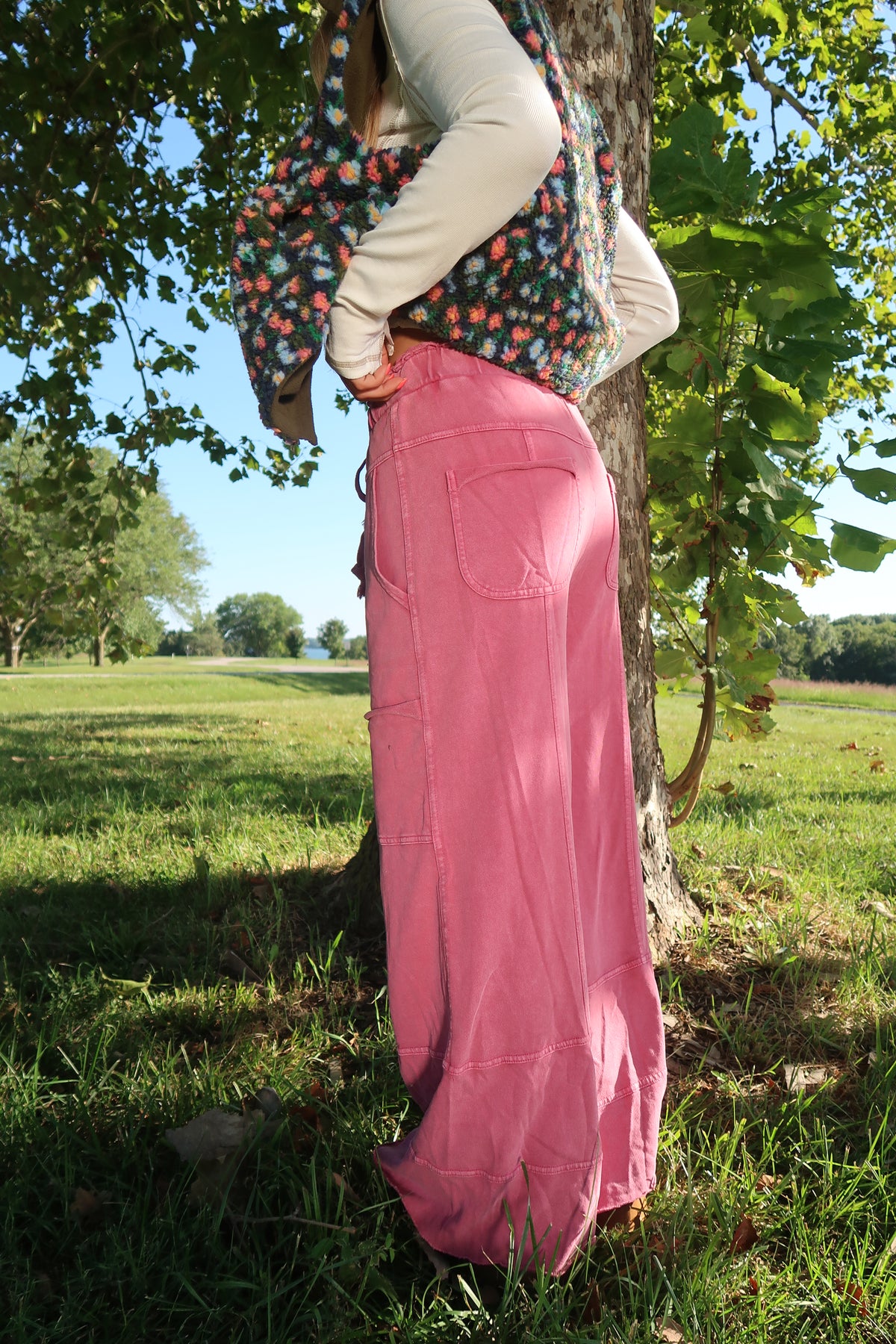Raspberry Wide Leg Cargo Pant