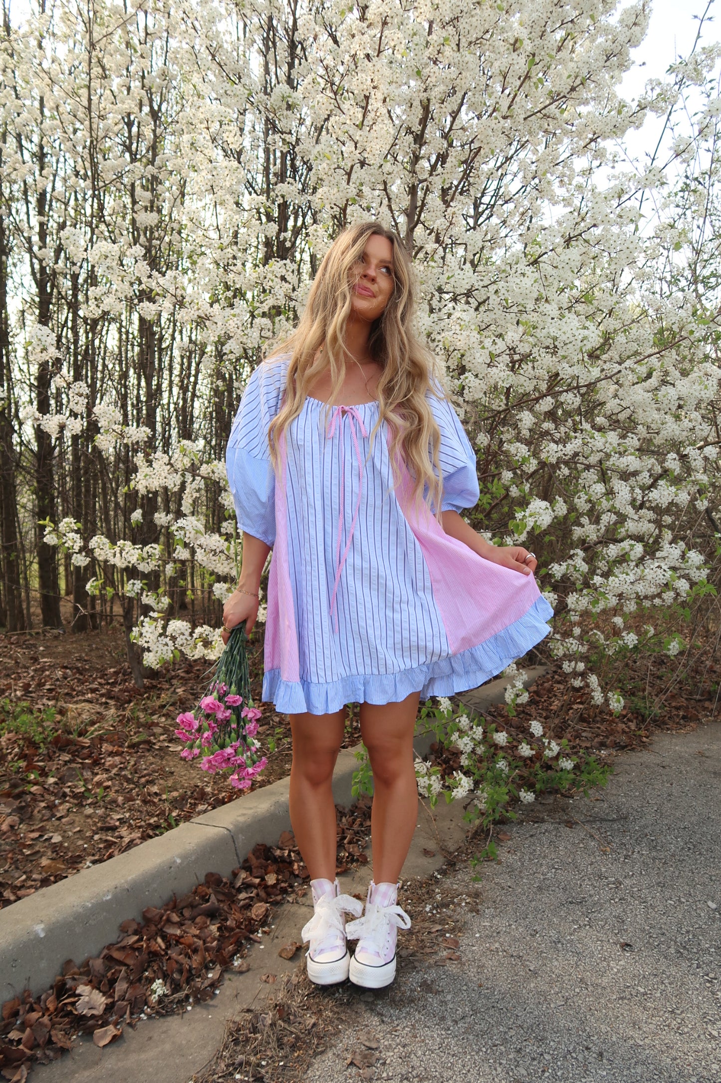 Hydrangea Seersucker Babydoll Dress