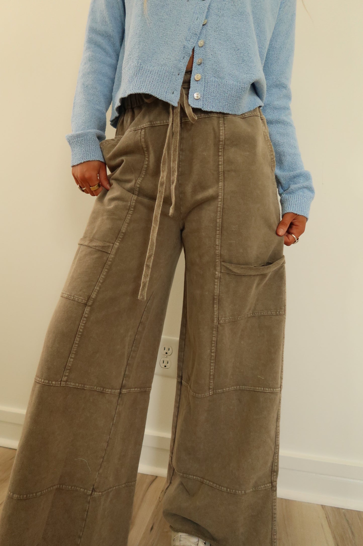 Mushroom Wide Leg Cargo Pant