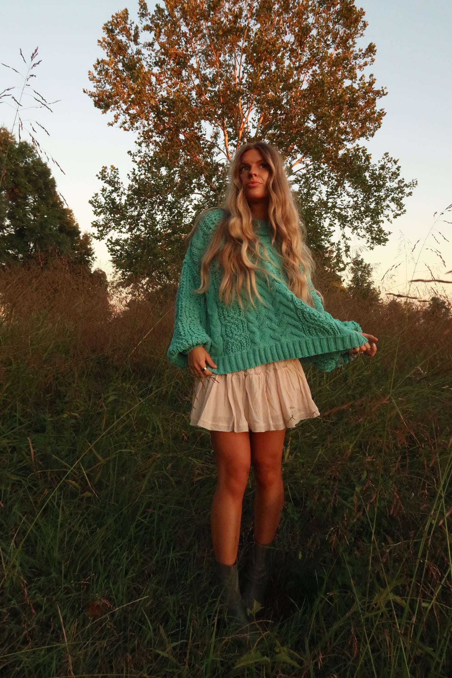 Boone Teal Cable Knit Sweater