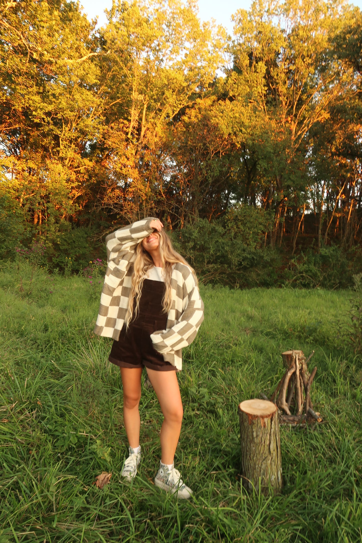 Olive Check Cardi