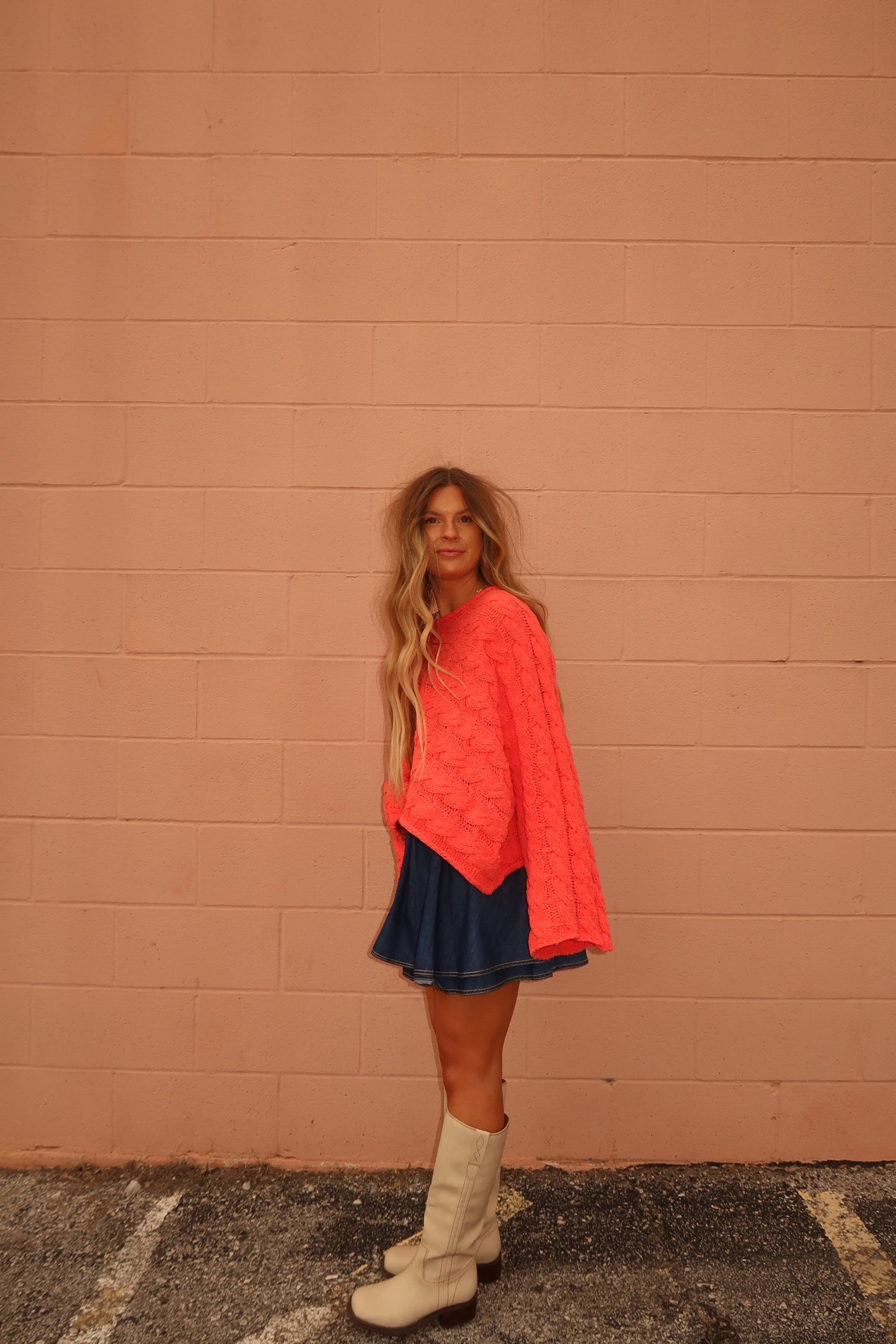 Coral Knit Crop Sweater