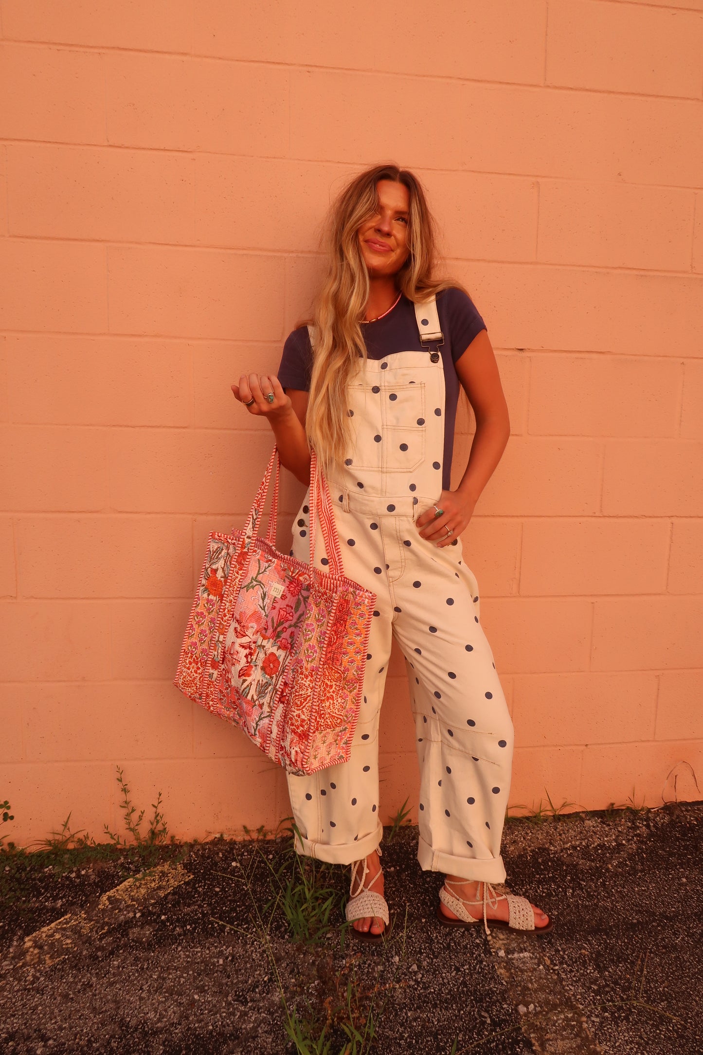 Peach Quilted Tote Bag