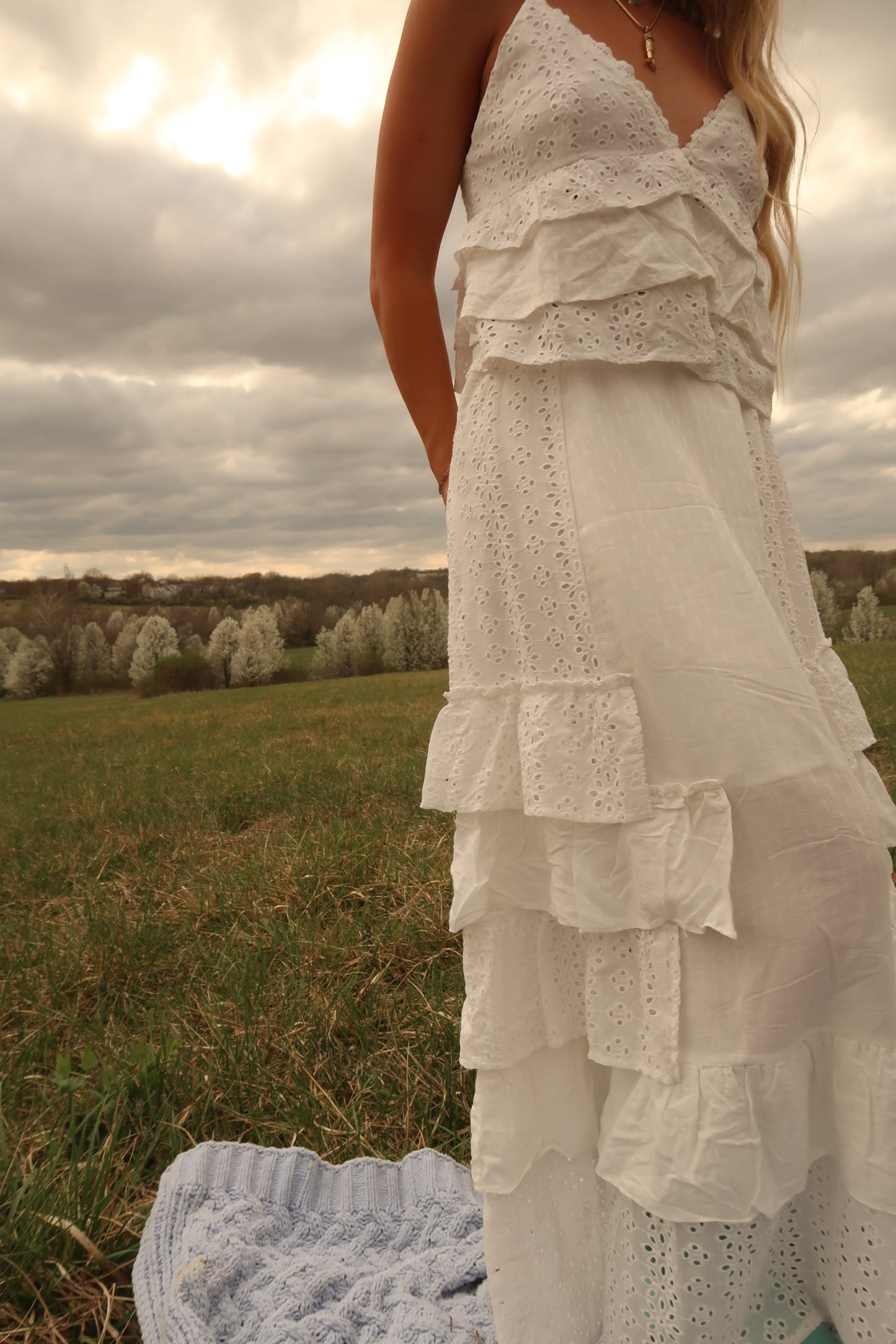 Tulip Eyelet Ruffle Maxi Skirt