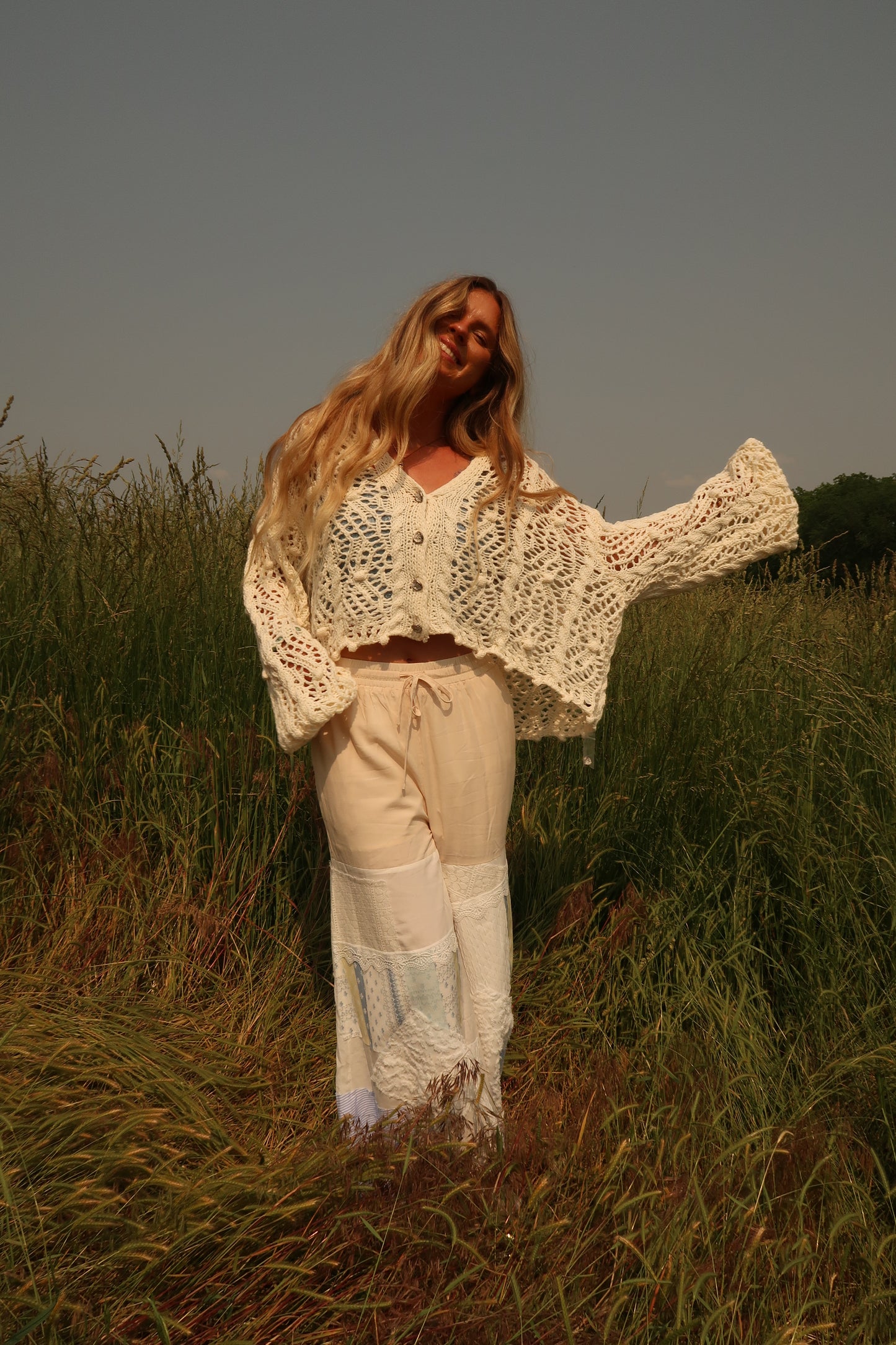 Wheat Crochet Crop Cardi
