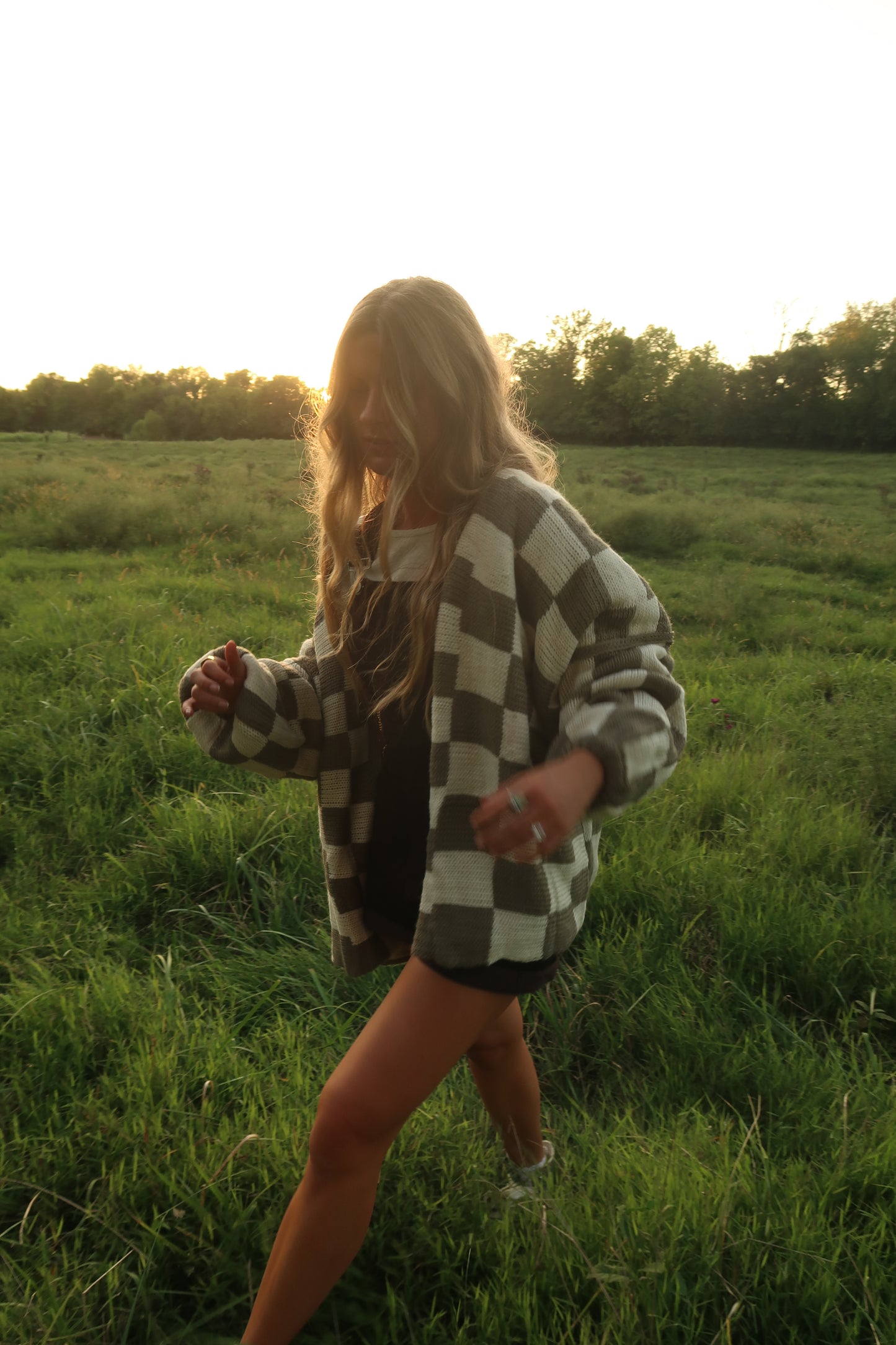 Olive Check Cardi