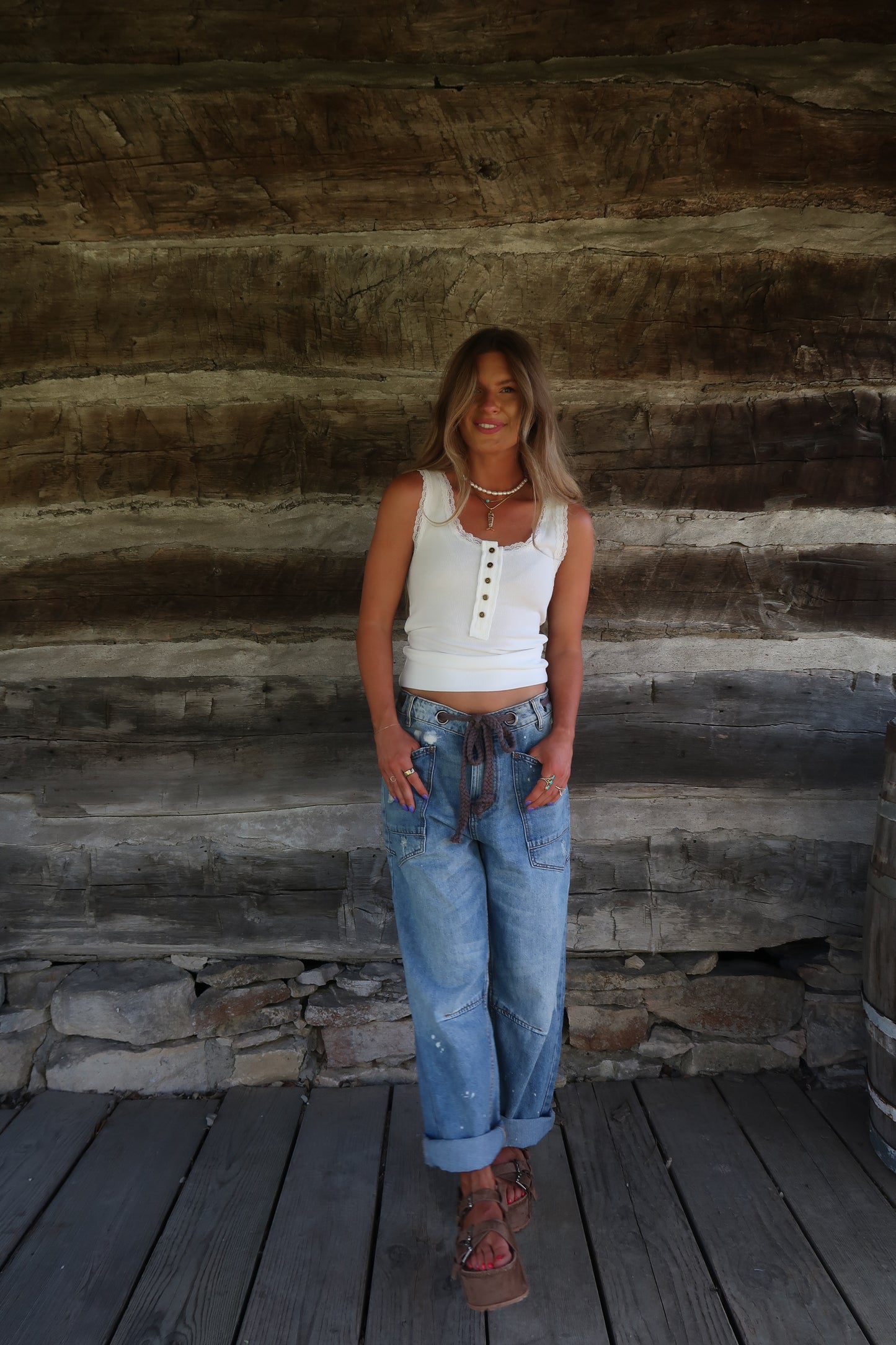 White Lace Henley Tank