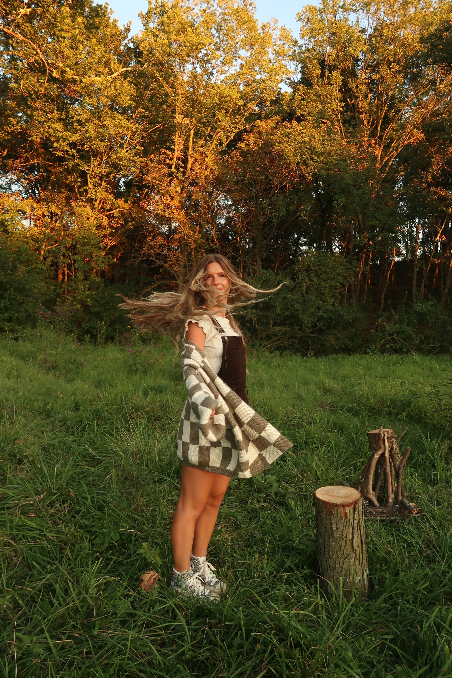Olive Check Cardi