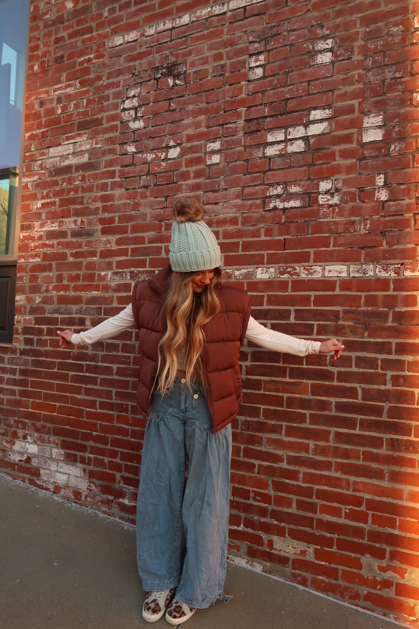 soft mint knit pom beanie