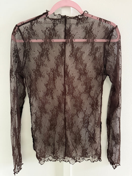 Brown Lace Sheer Long Sleeve