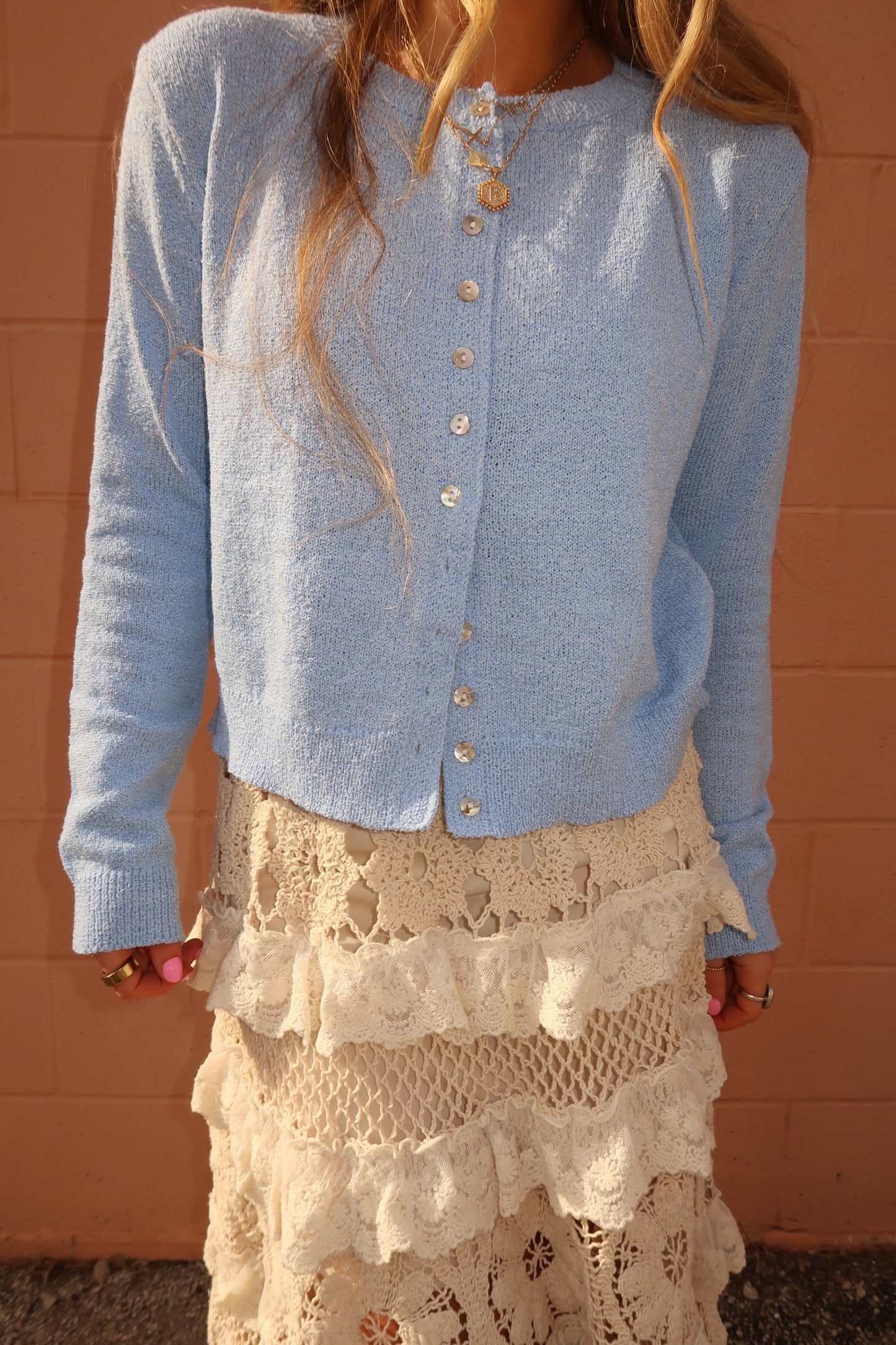 sky button front cardigan