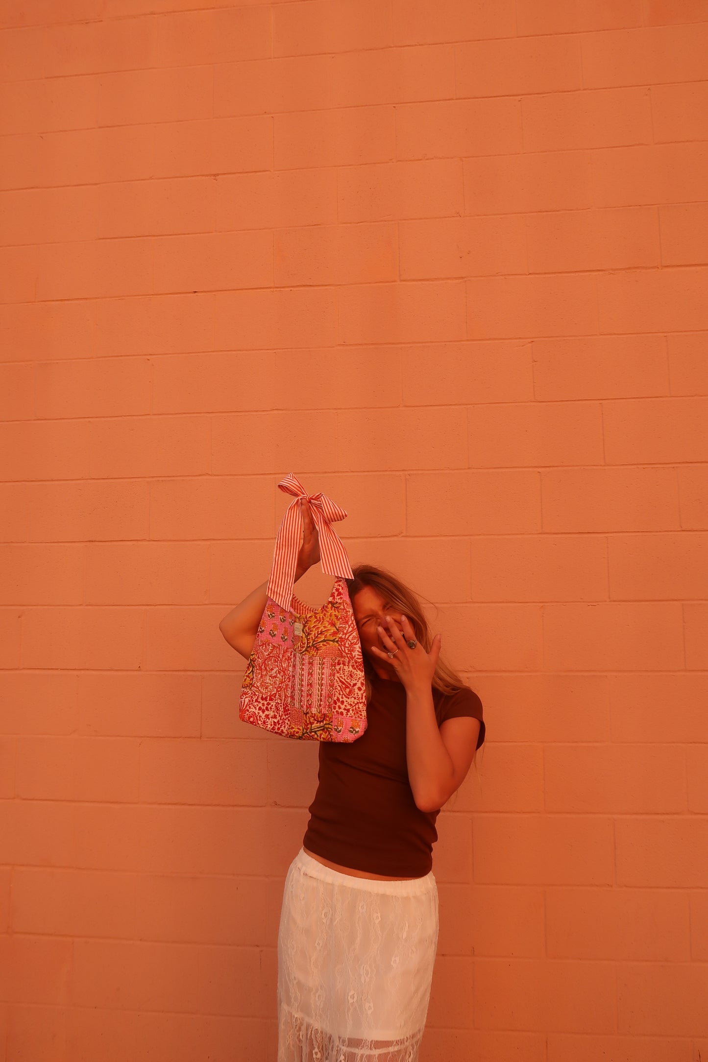 Peach Quilted Bow Purse