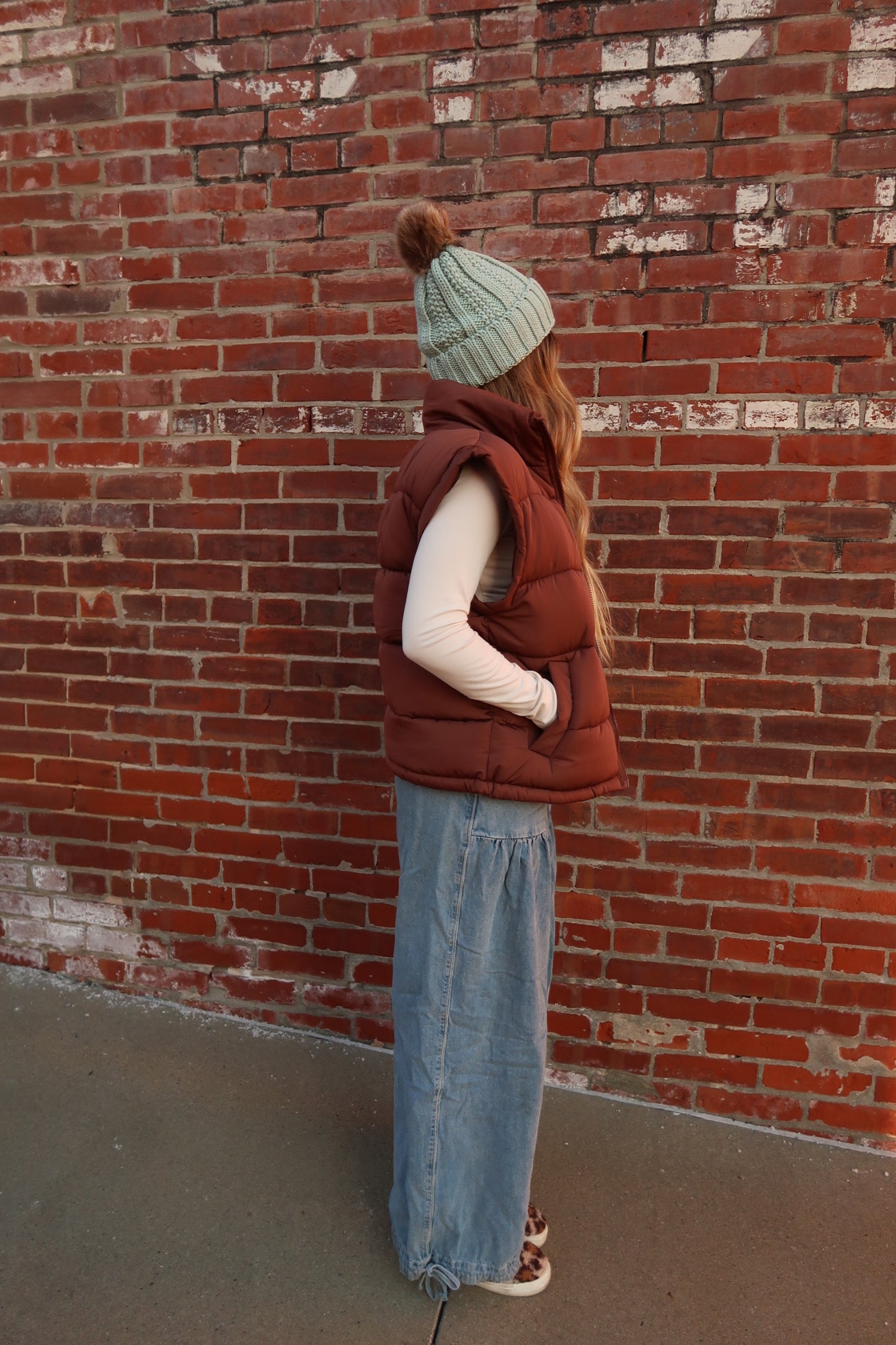 soft mint knit pom beanie