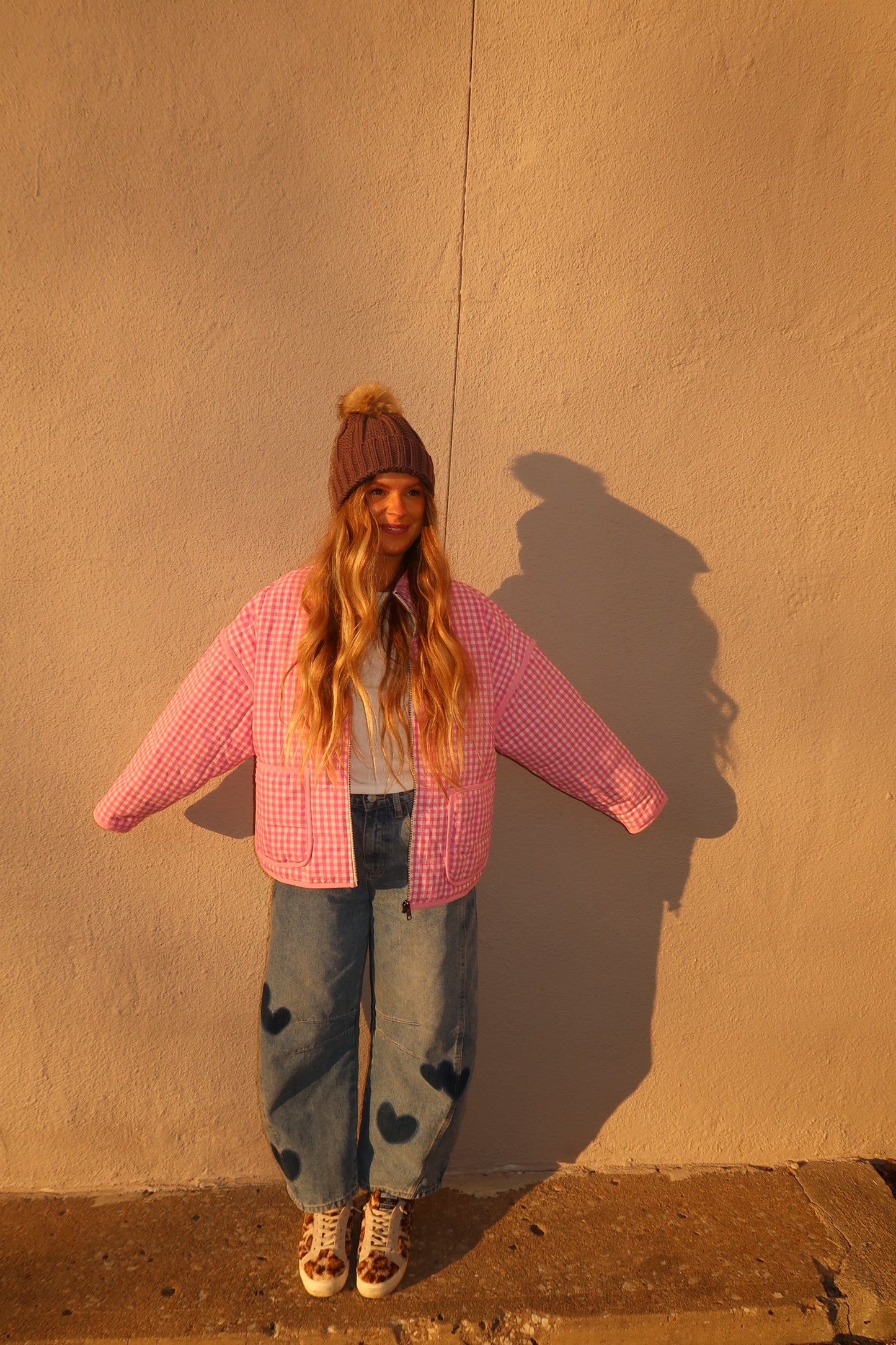 Earth knit pom beanie