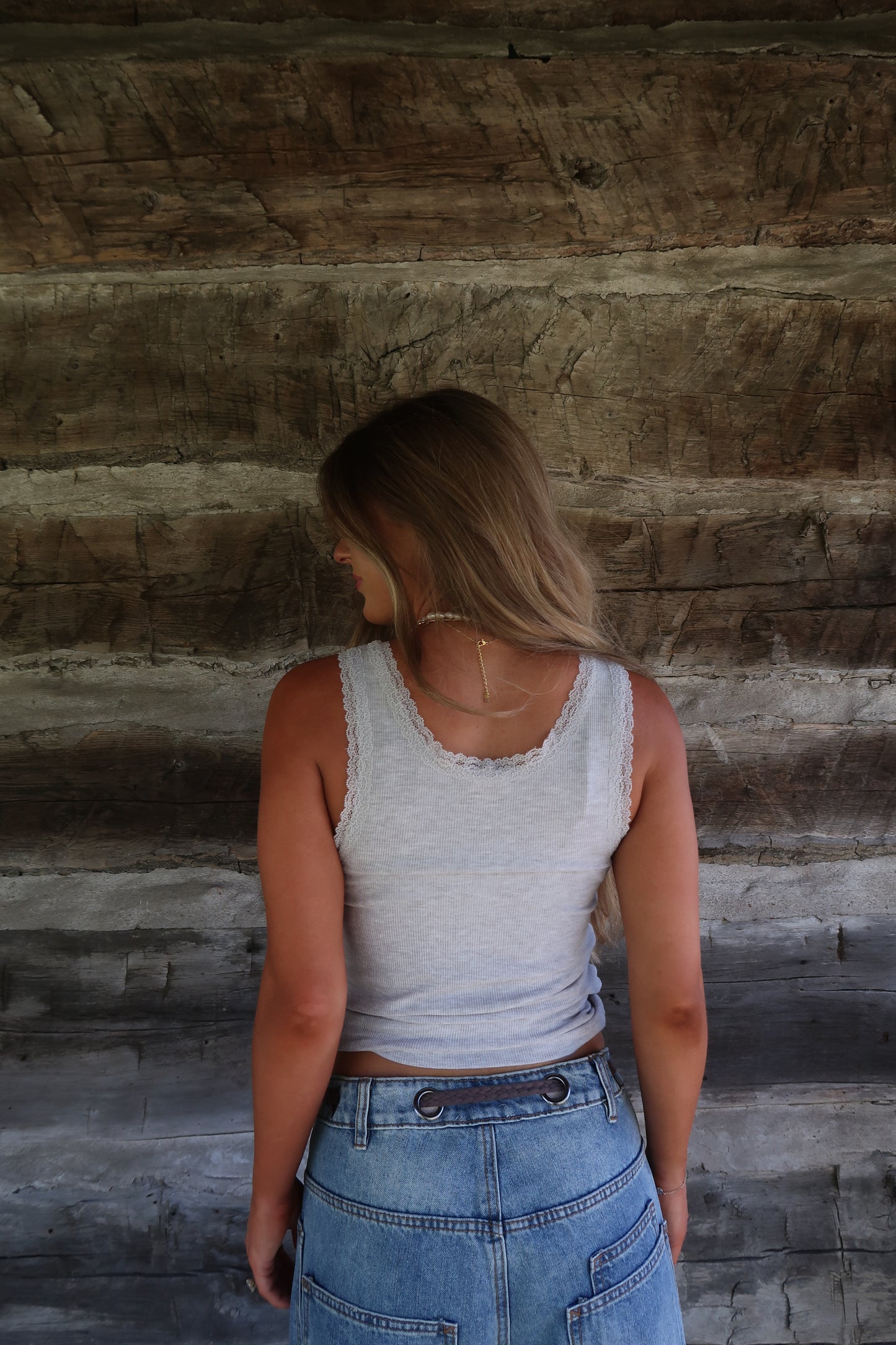 Light Gray Lace Henley Tank