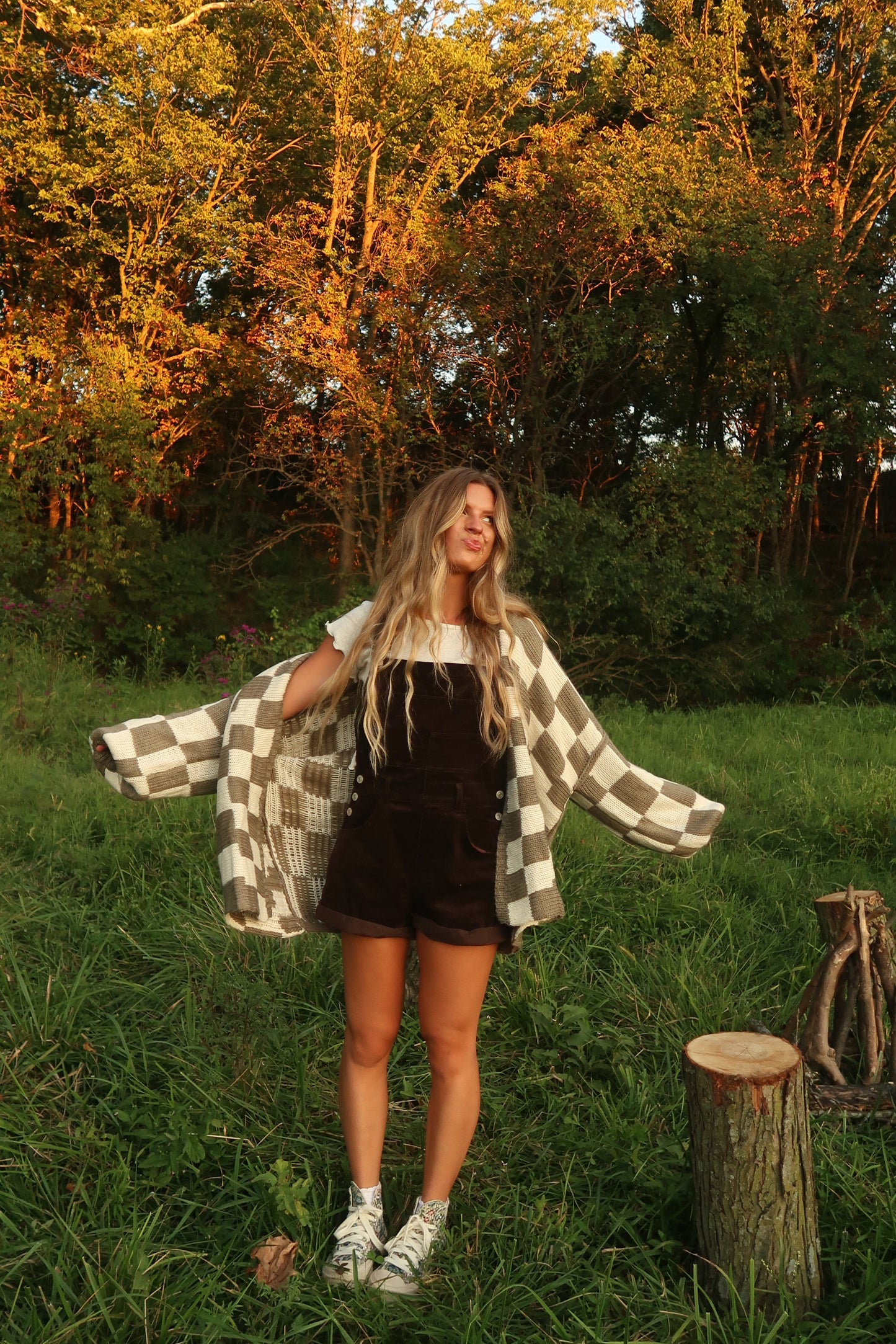 Olive Check Cardi