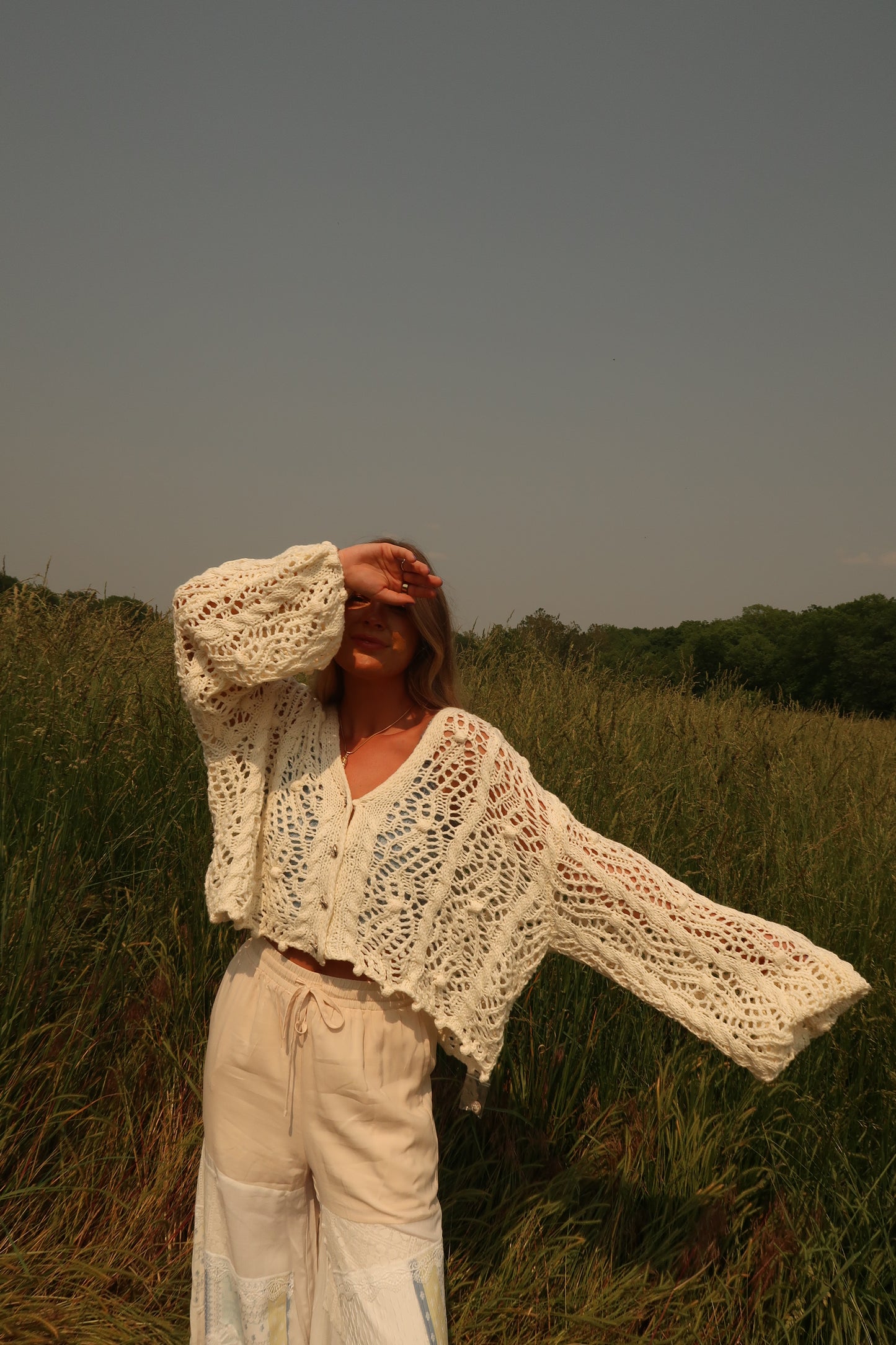 Wheat Crochet Crop Cardi