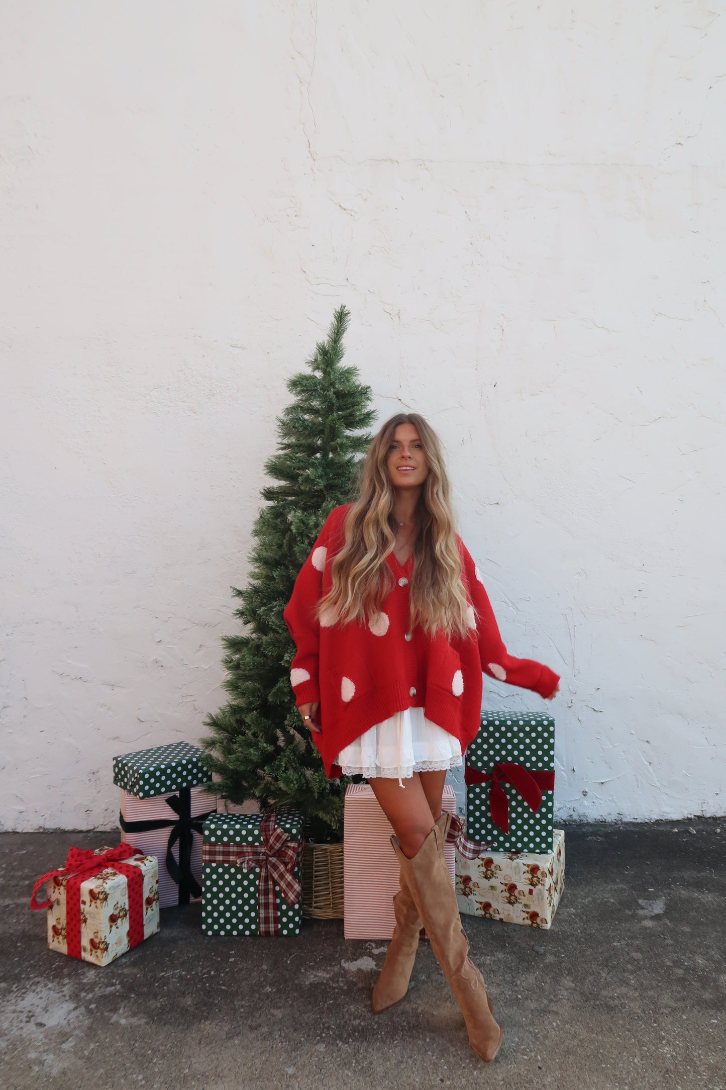 Red Dot Oversized Cardi