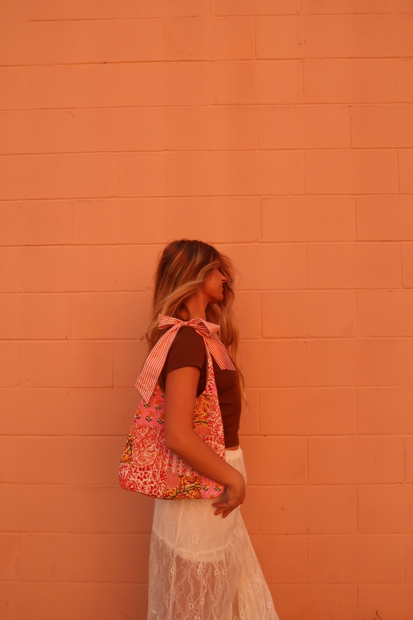 Peach Quilted Bow Purse
