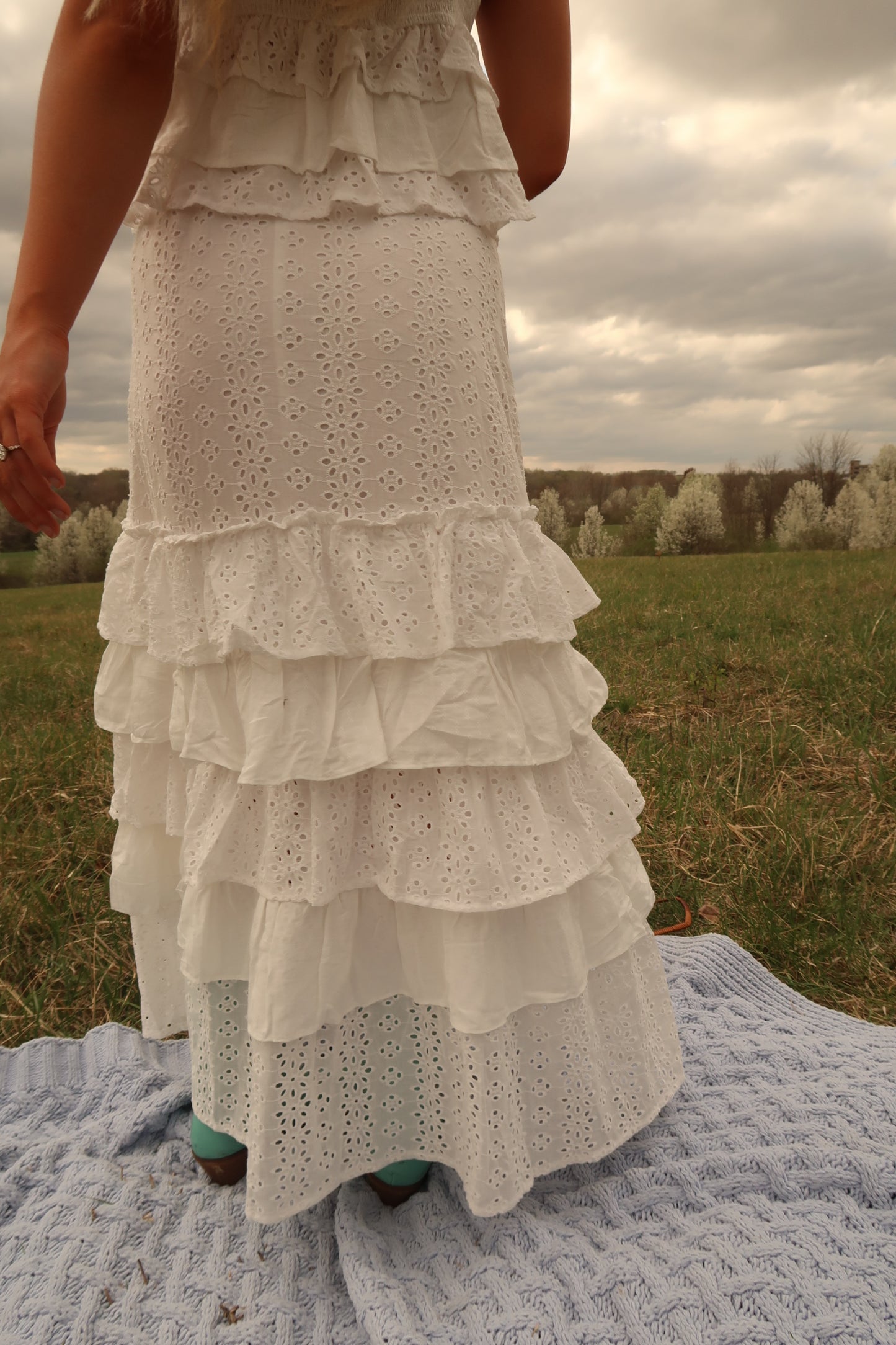 Tulip Eyelet Ruffle Maxi Skirt