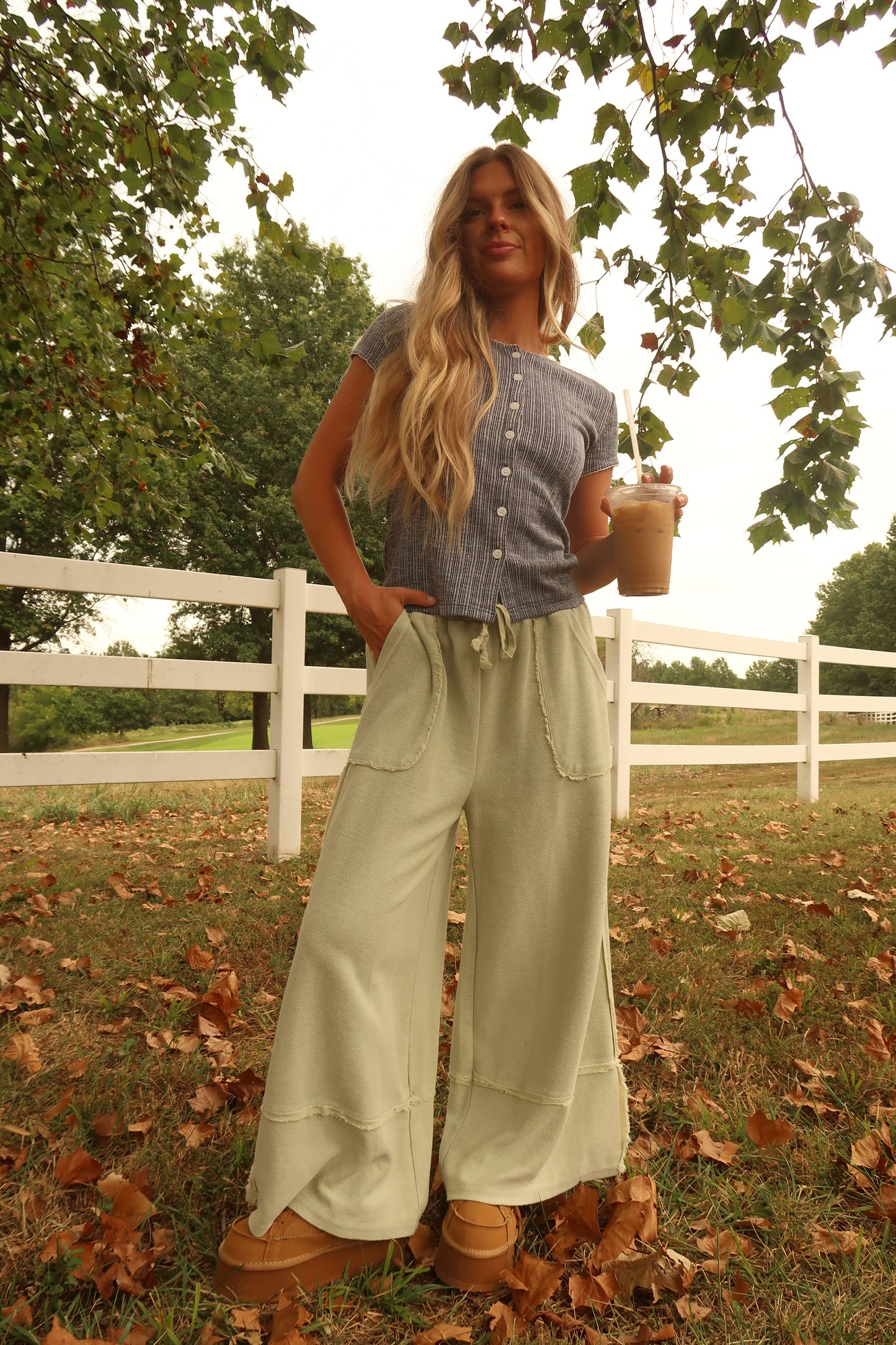 Green tea Wide Leg Crop Pant