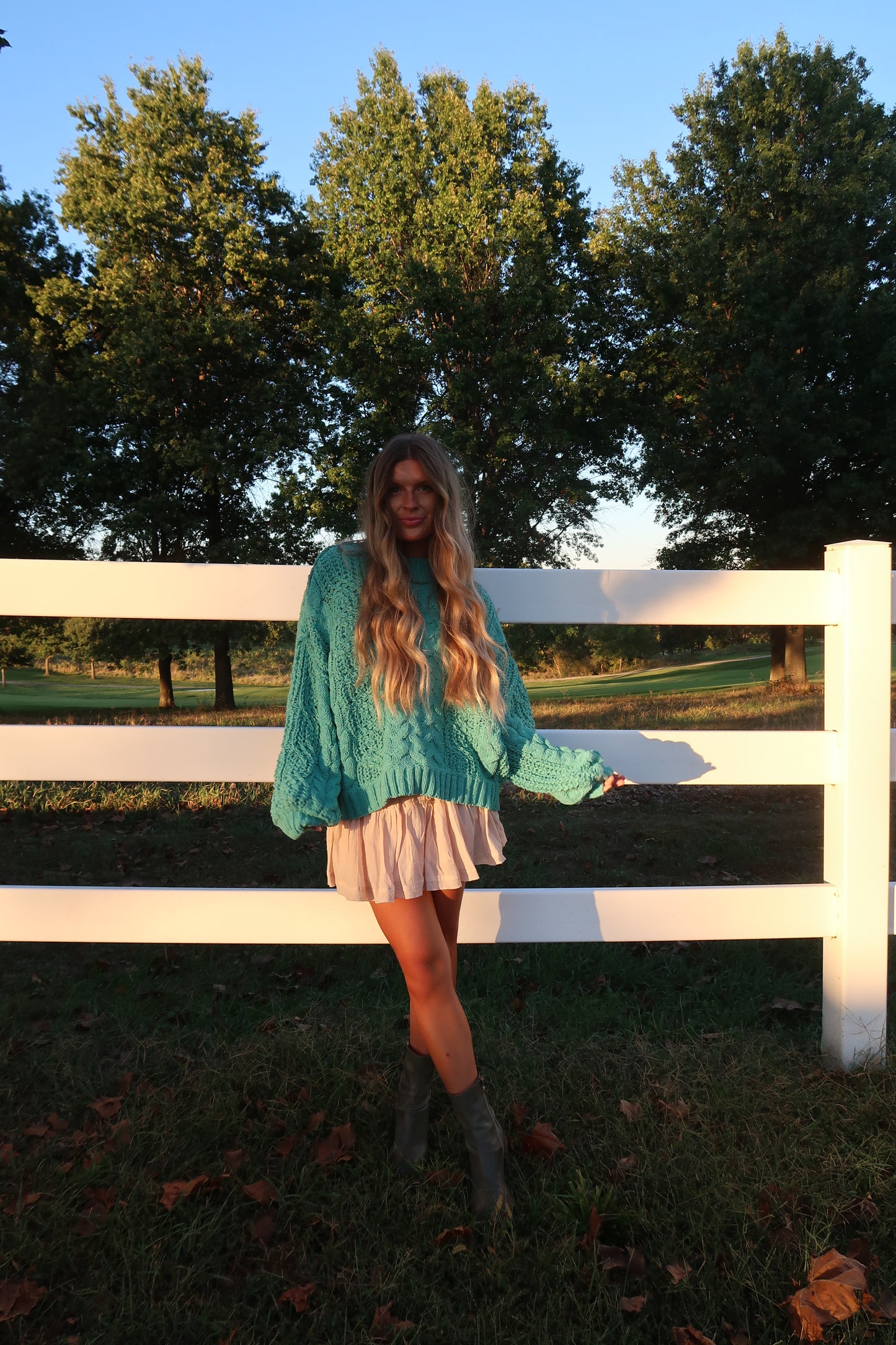 Boone Teal Cable Knit Sweater