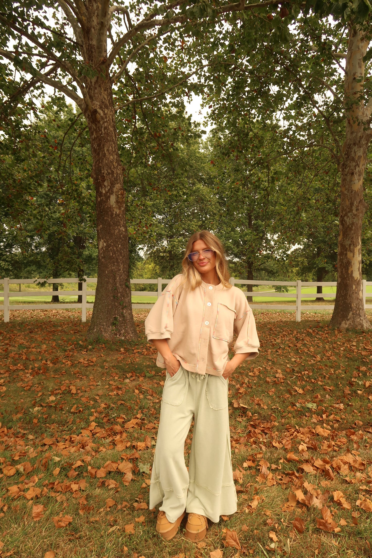 Green tea Wide Leg Crop Pant