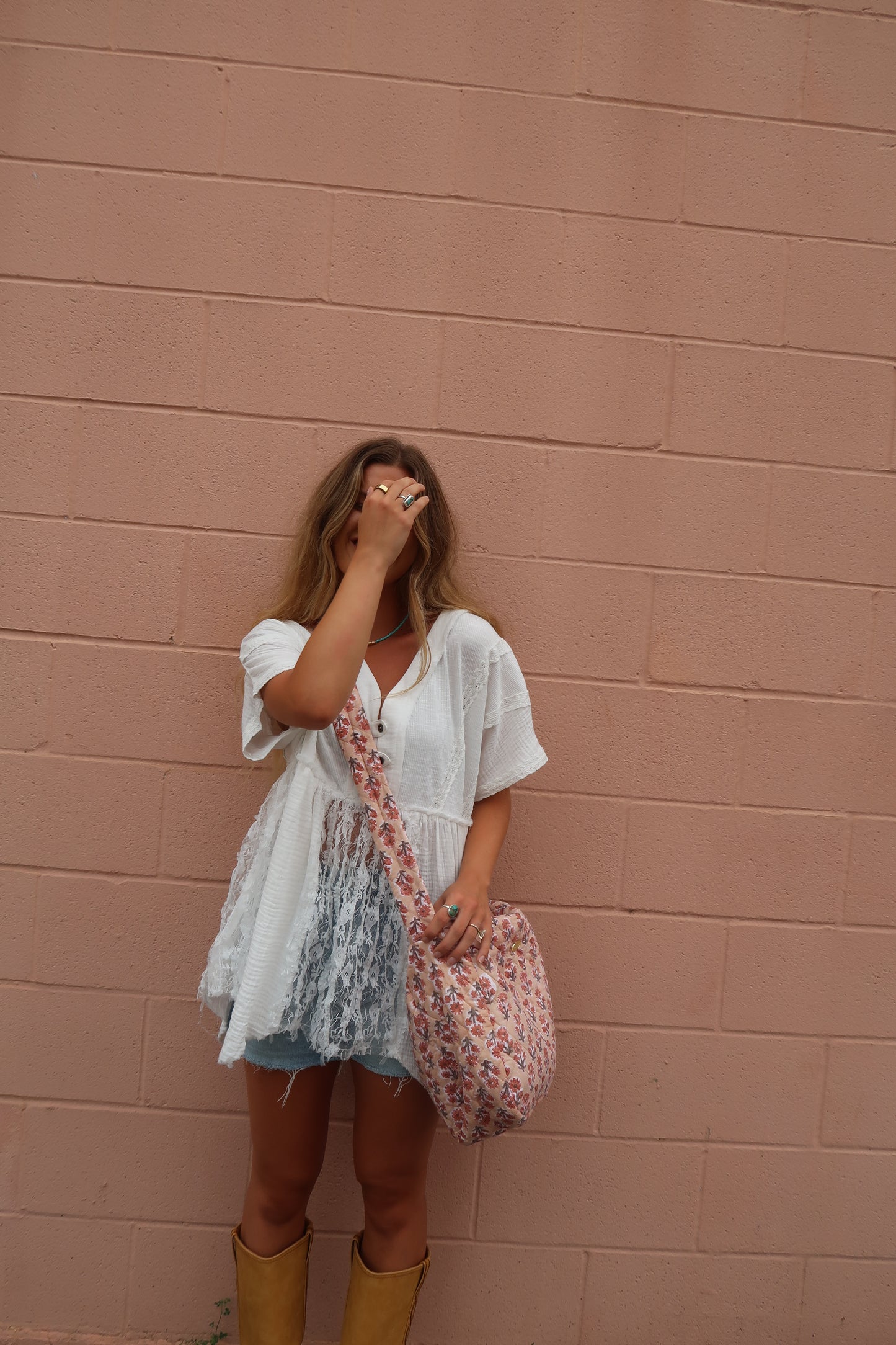 Peach Quilted Hobo Bag