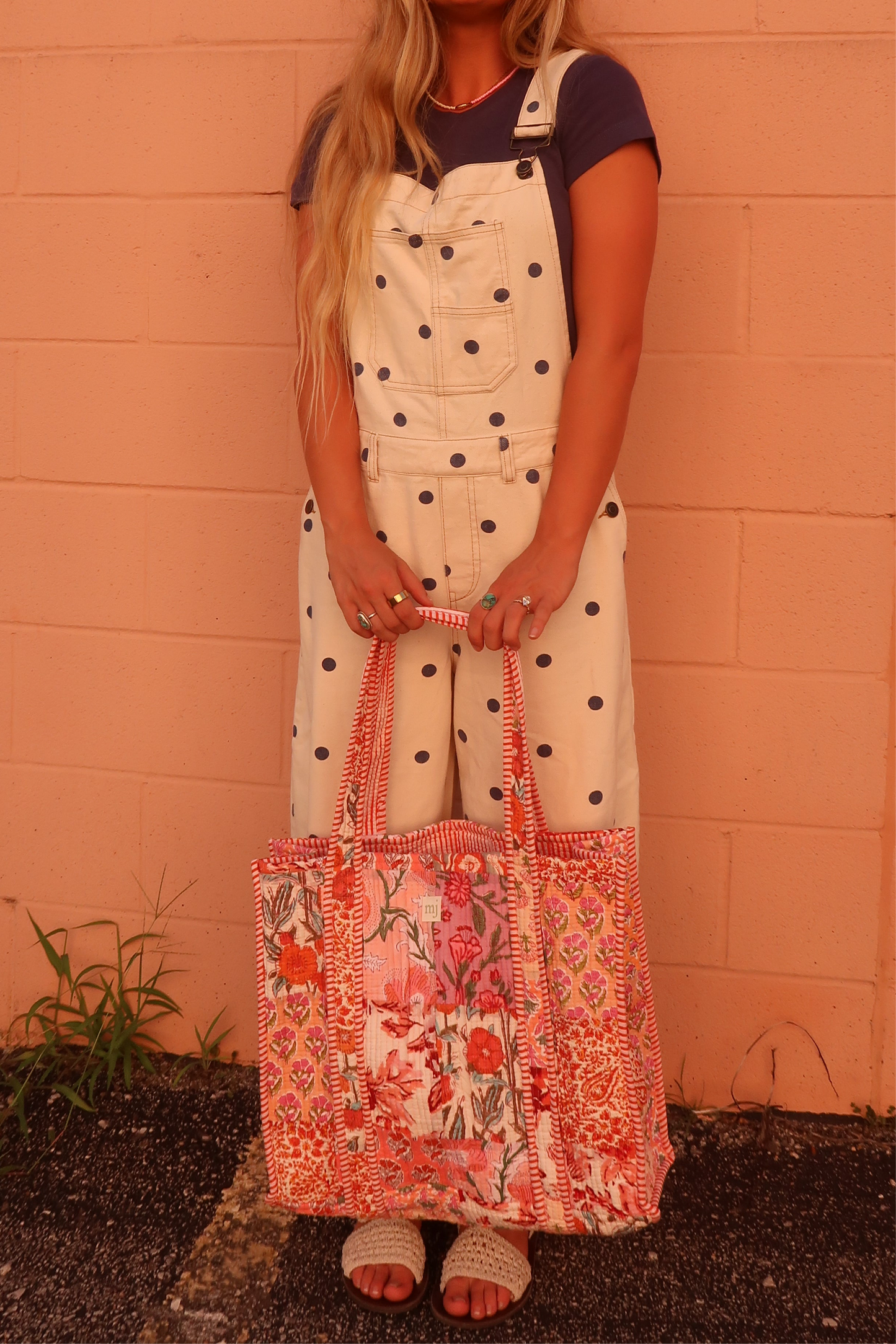 Peach Quilted Tote Bag