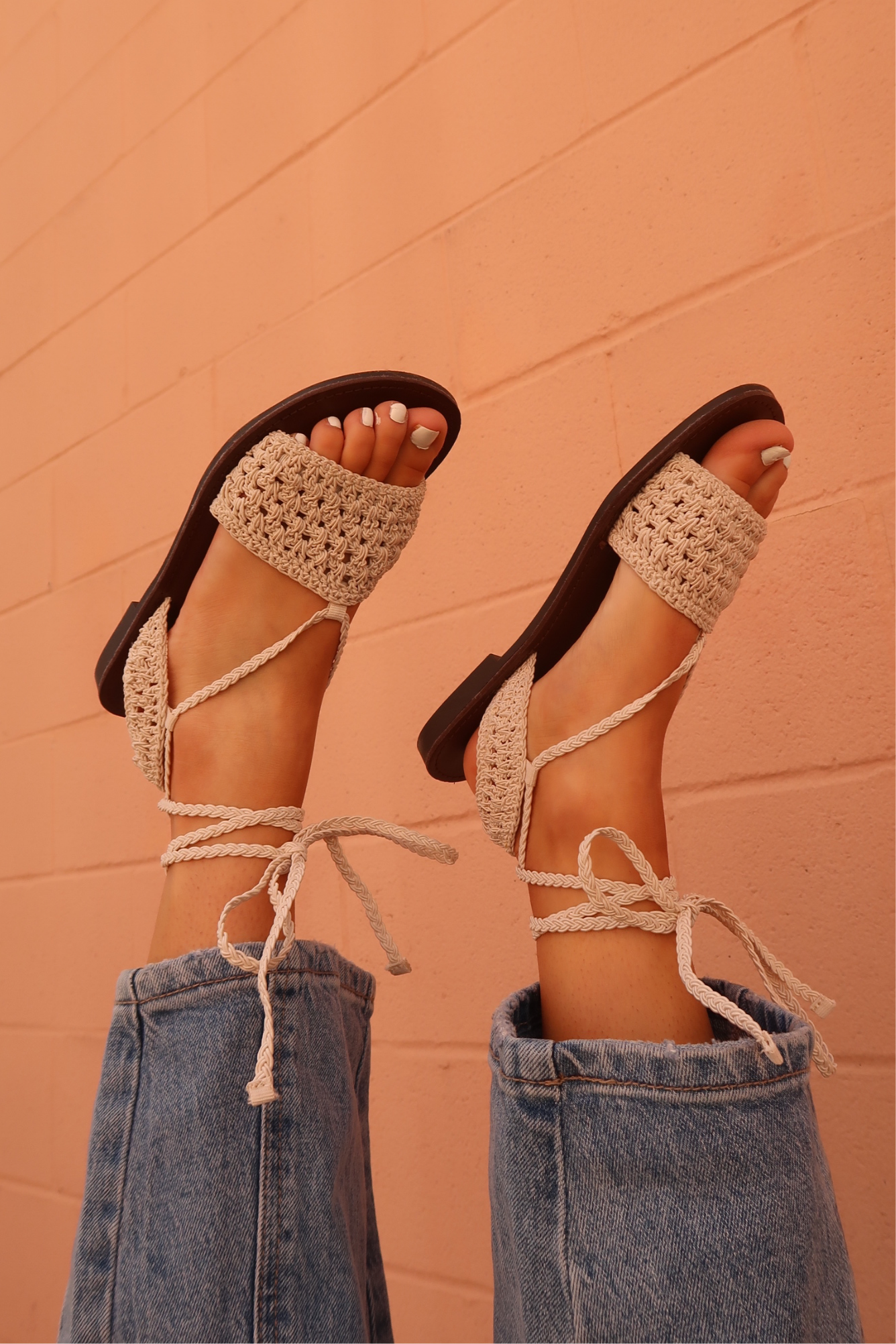 Shelly Lace up Crochet Sandal