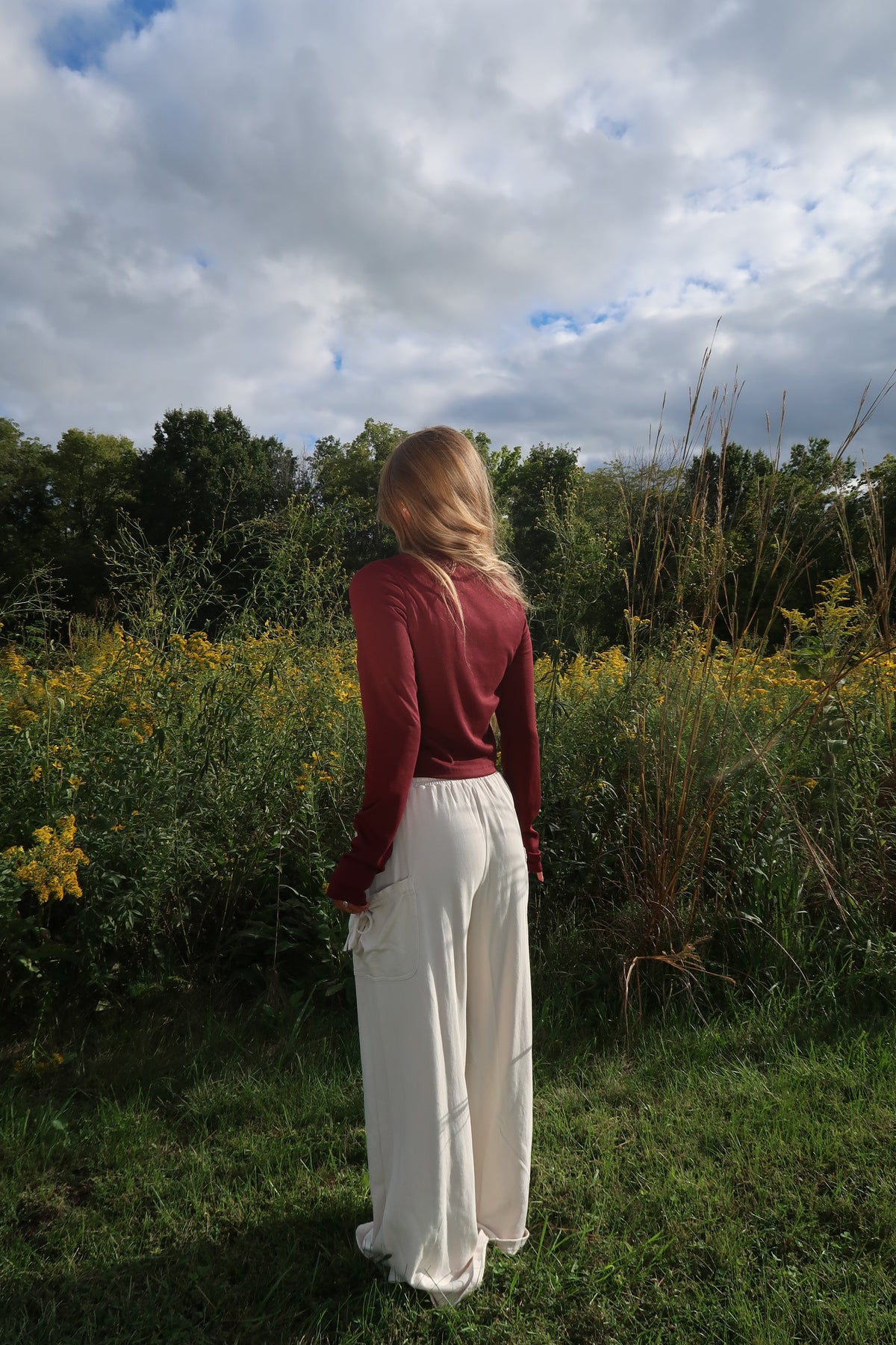 Burgundy Ribbed Crop Long Slv