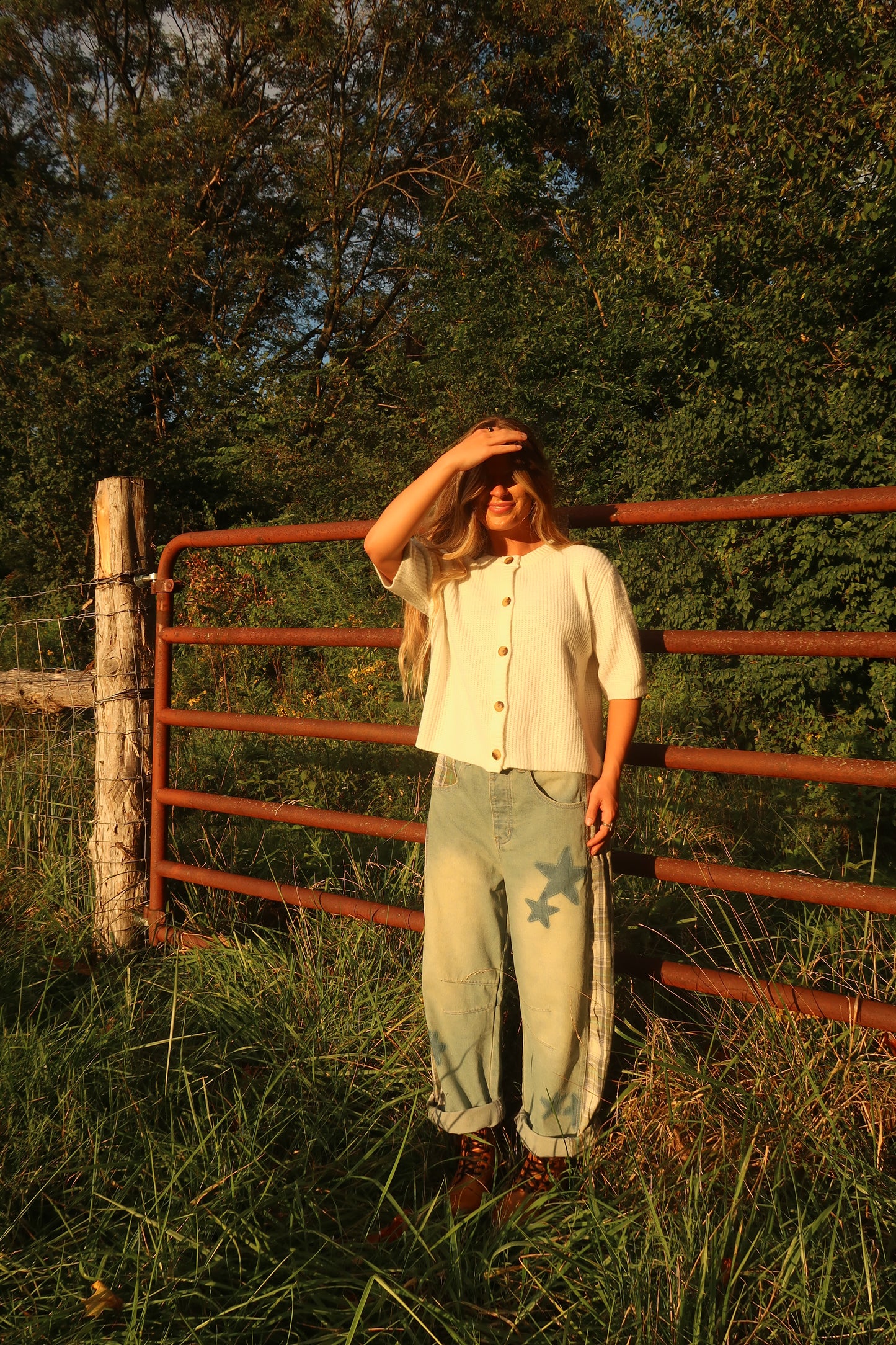 Camper Plaid Barrel Jean