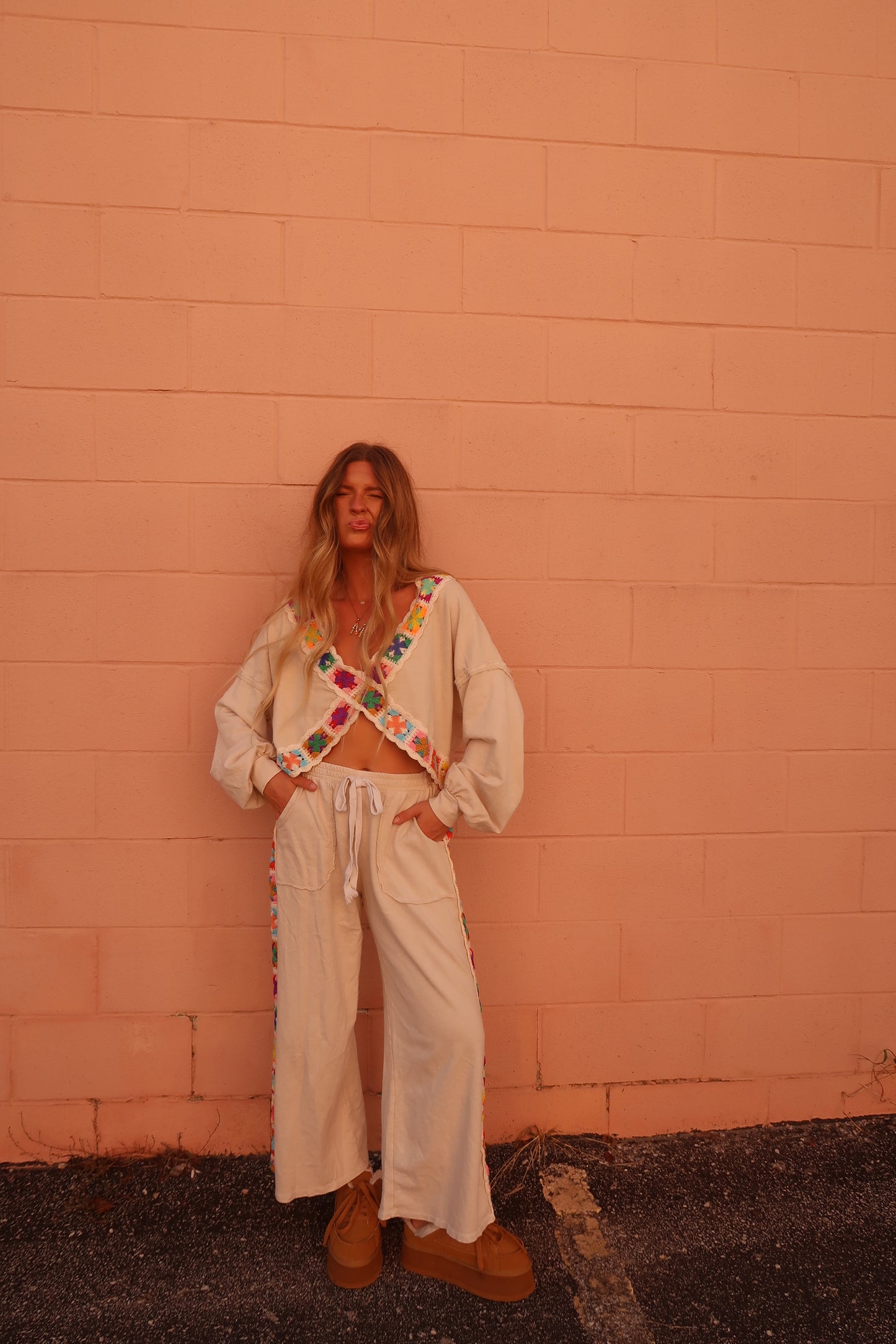 Happy Stitch Wide Leg Pants