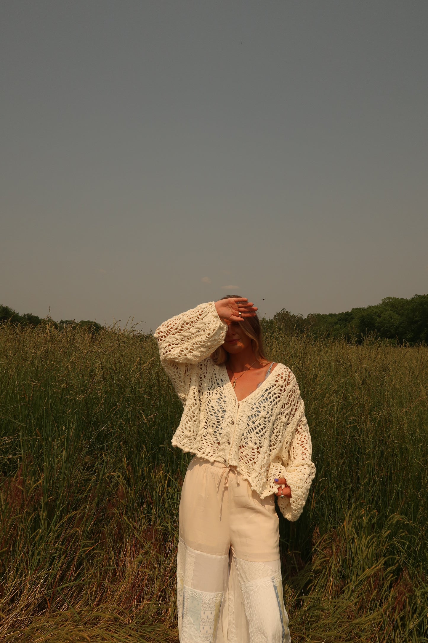 Wheat Crochet Crop Cardi