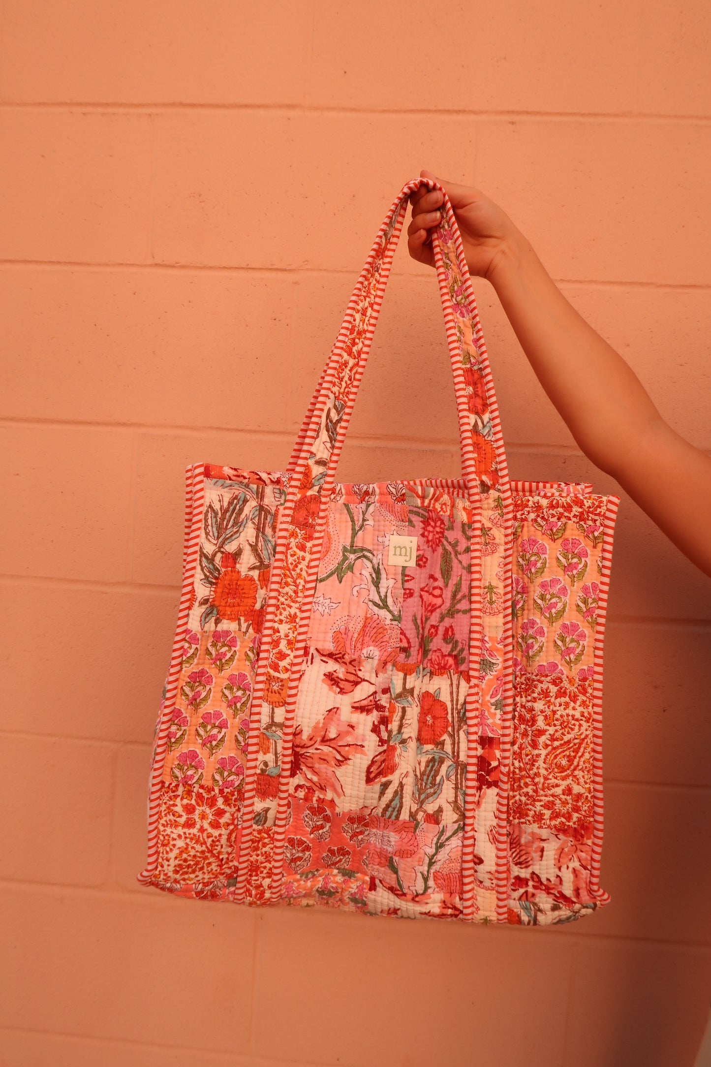 Peach Quilted Tote Bag