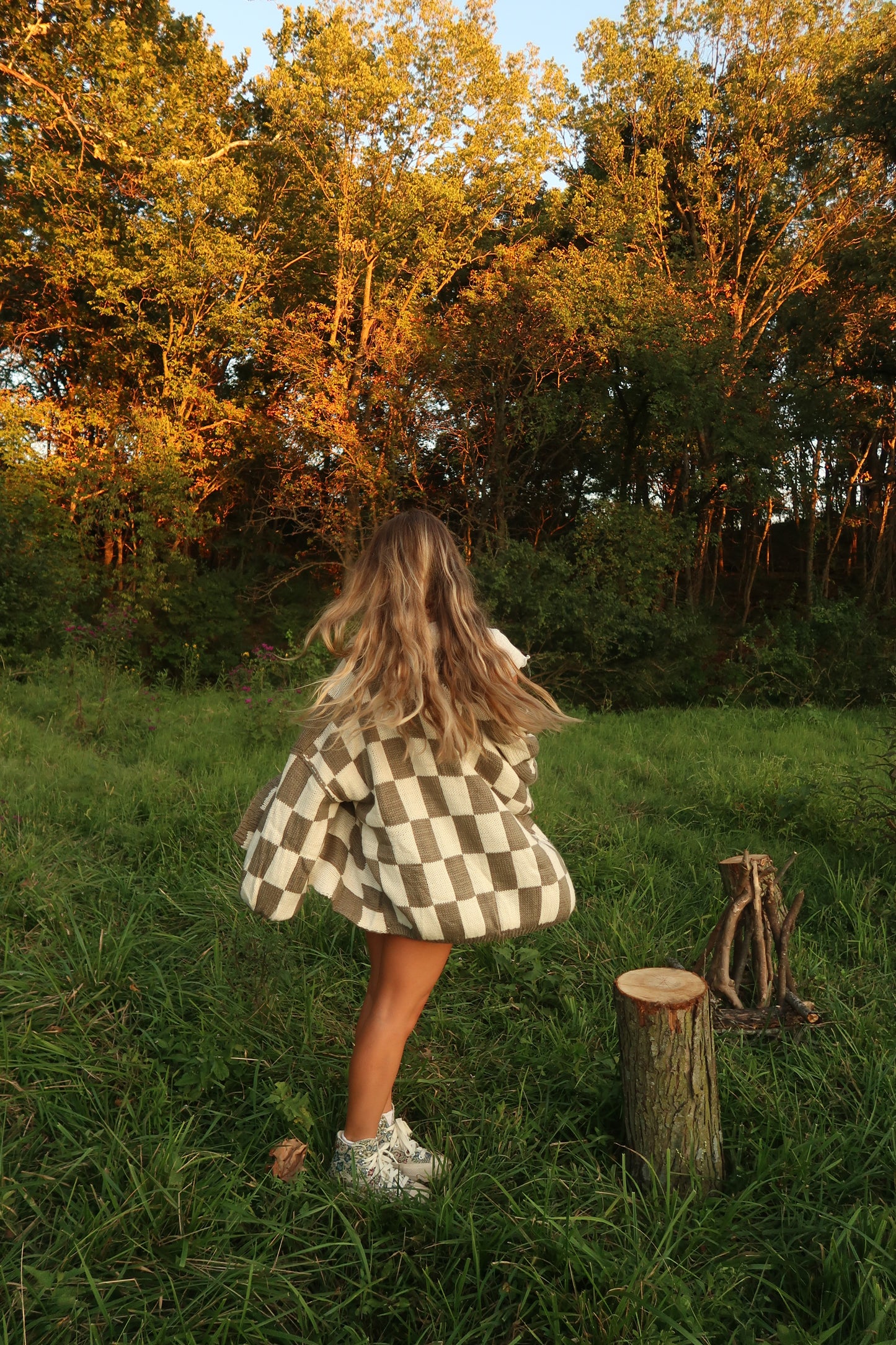 Olive Check Cardi