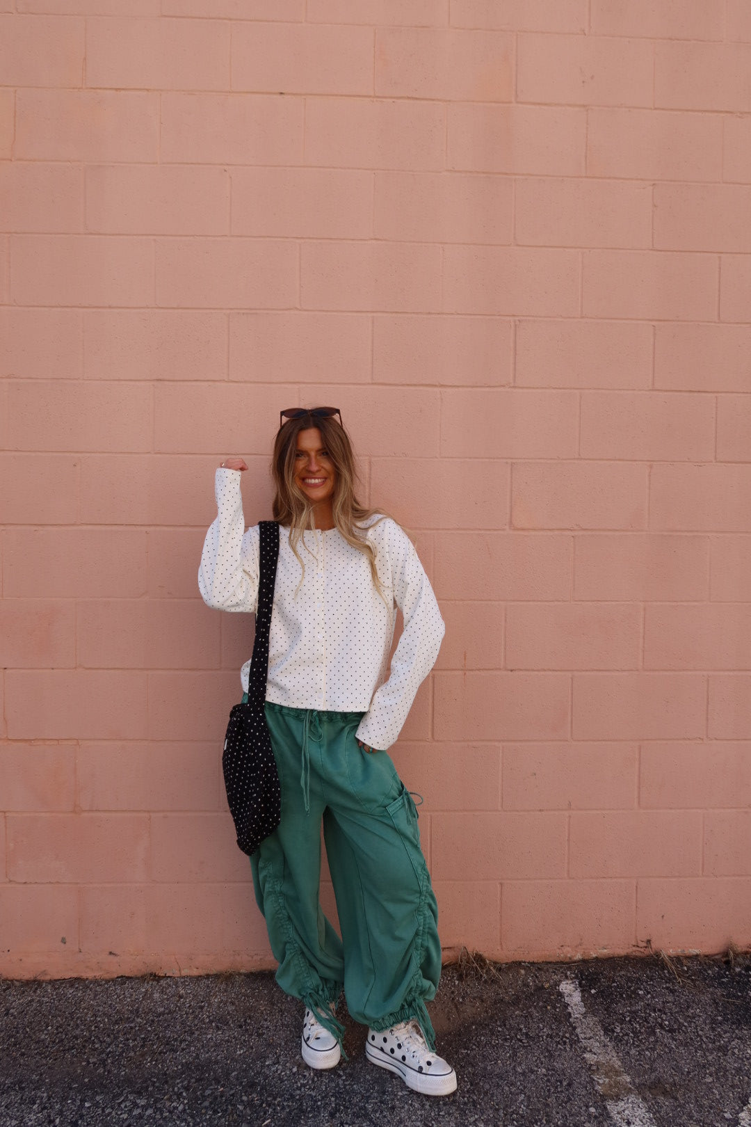 Polka Dot Bttn Front Long Slv