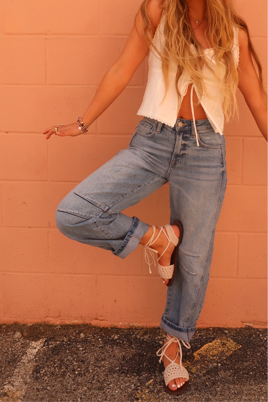 Shelly Lace up Crochet Sandal