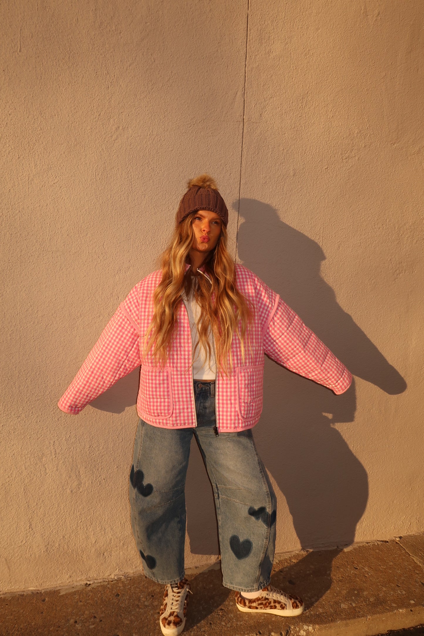 Earth knit pom beanie