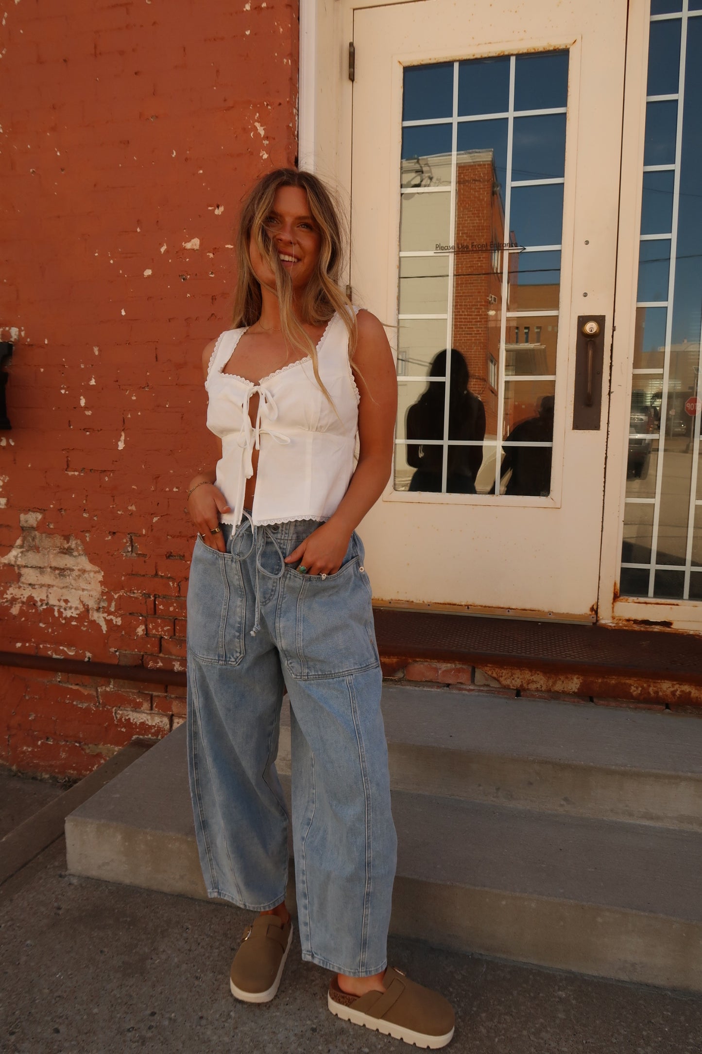 Dahlia Patch Pocket Barrel Jean